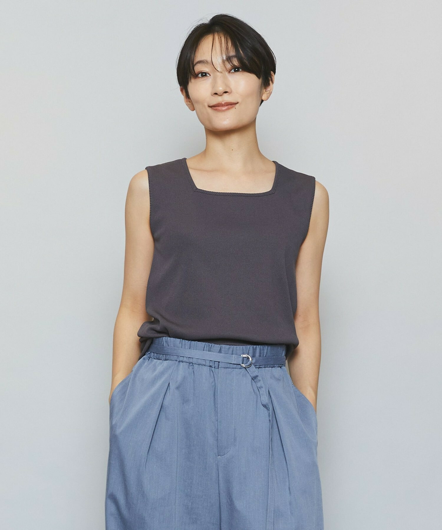 【MOGA】ハイテンションテレコリブジャージータンクトップ 詳細画像 チャコールグレー 1