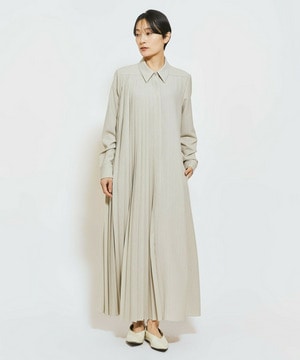 【MOGA Collection】MOGA Collection ストライプアシンメトリープリーツワンピース 詳細画像 ベージュ 1