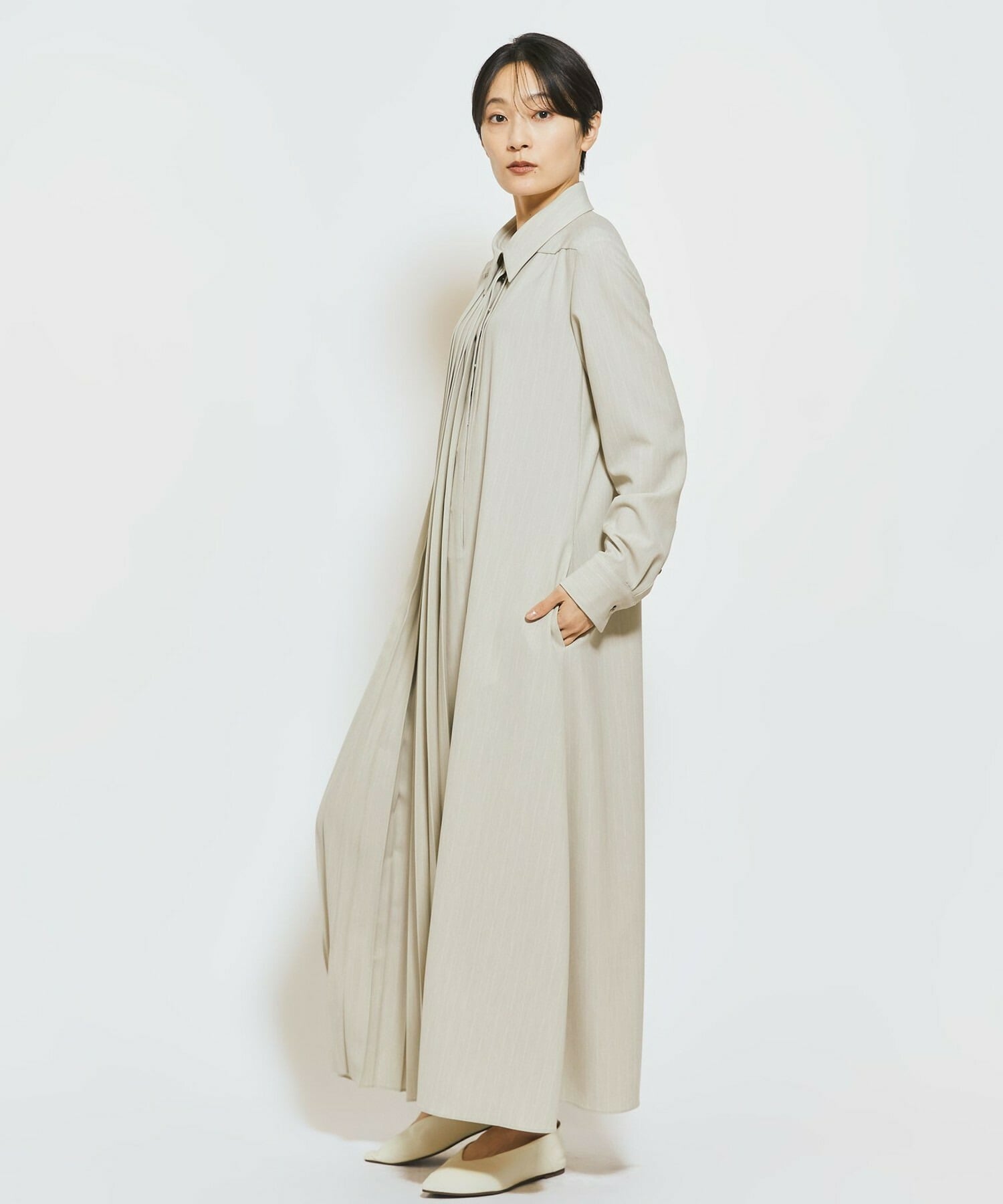 【MOGA Collection】MOGA Collection ストライプアシンメトリープリーツワンピース 詳細画像 ブラック 12