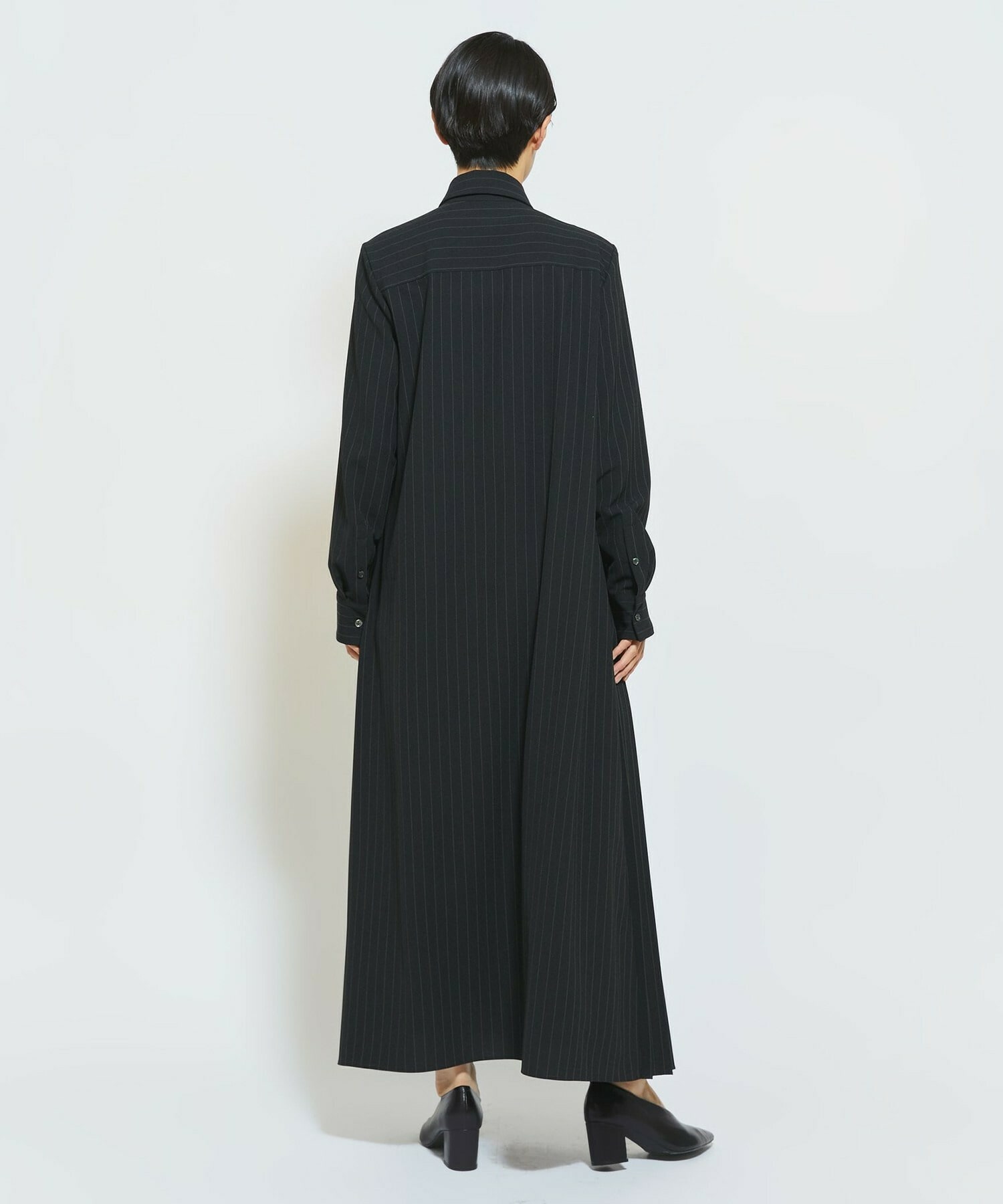 【MOGA Collection】MOGA Collection ストライプアシンメトリープリーツワンピース 詳細画像 ブラック 5