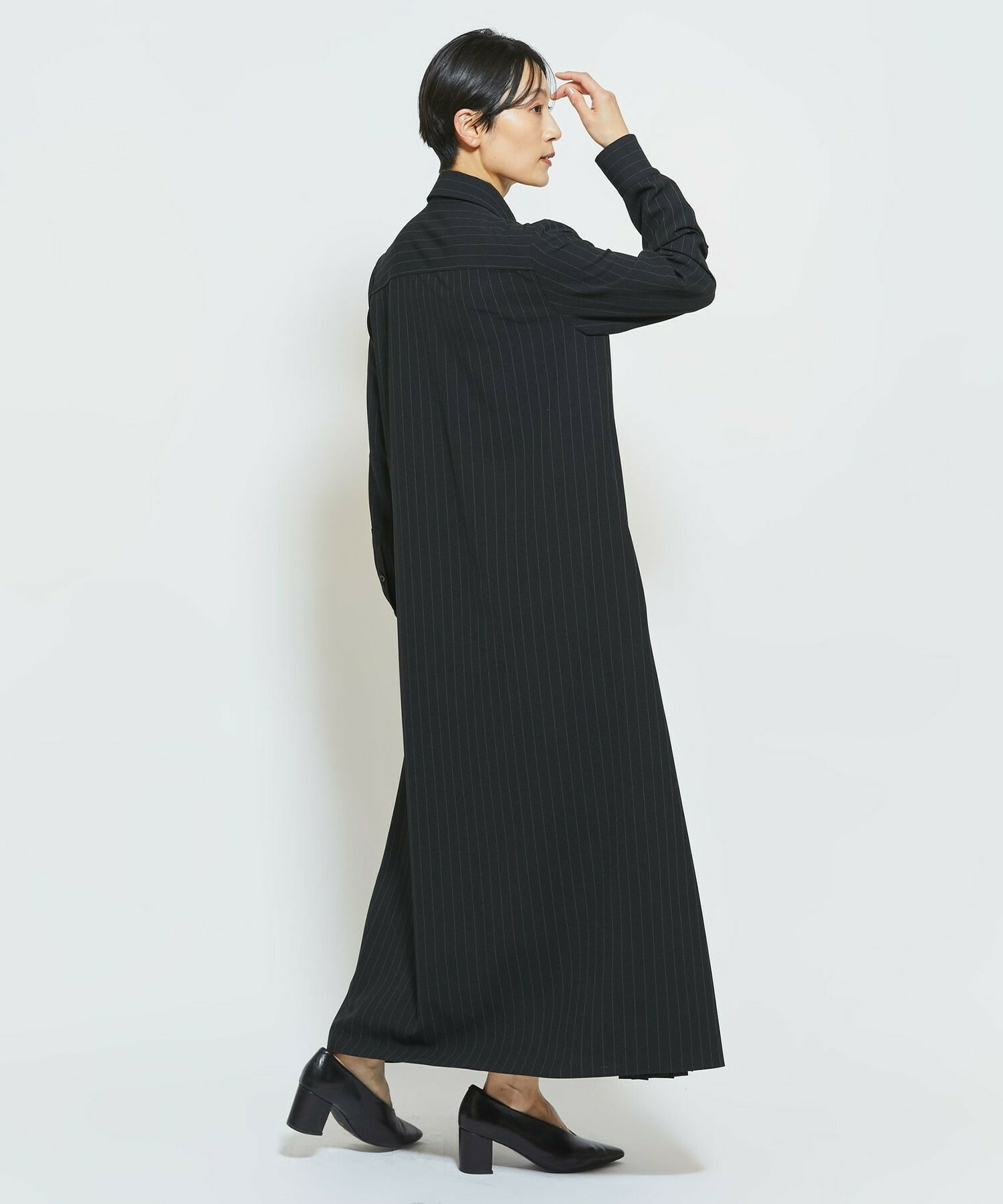 【MOGA Collection】MOGA Collection ストライプアシンメトリープリーツワンピース 詳細画像 ブラック 8