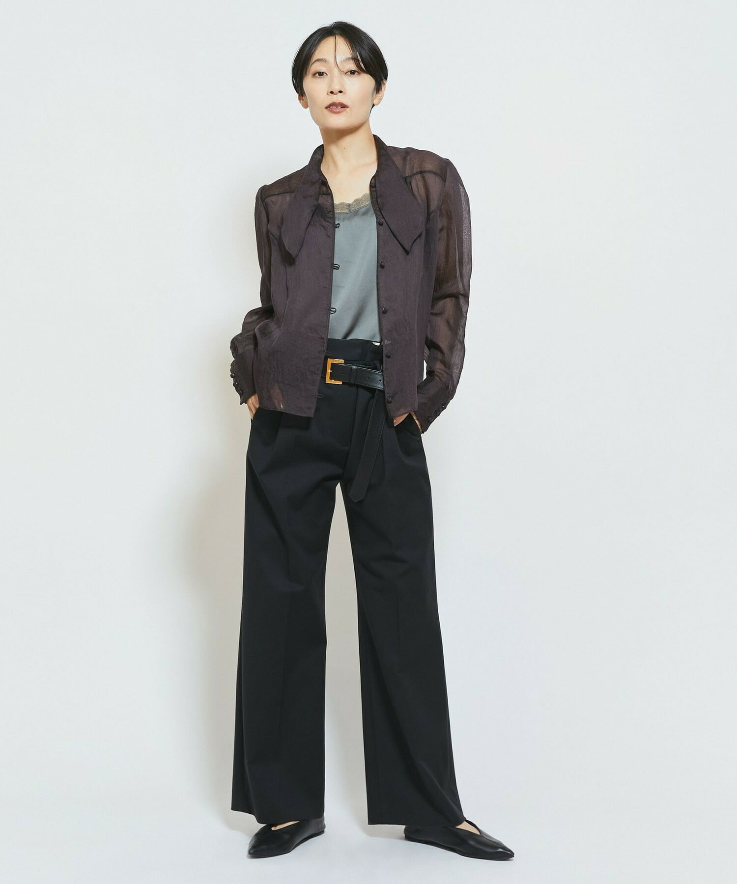 【MOGA Collection】MOGA Collection ダブルクロスストレッチベルト付きパンツ 詳細画像 ブラック 10
