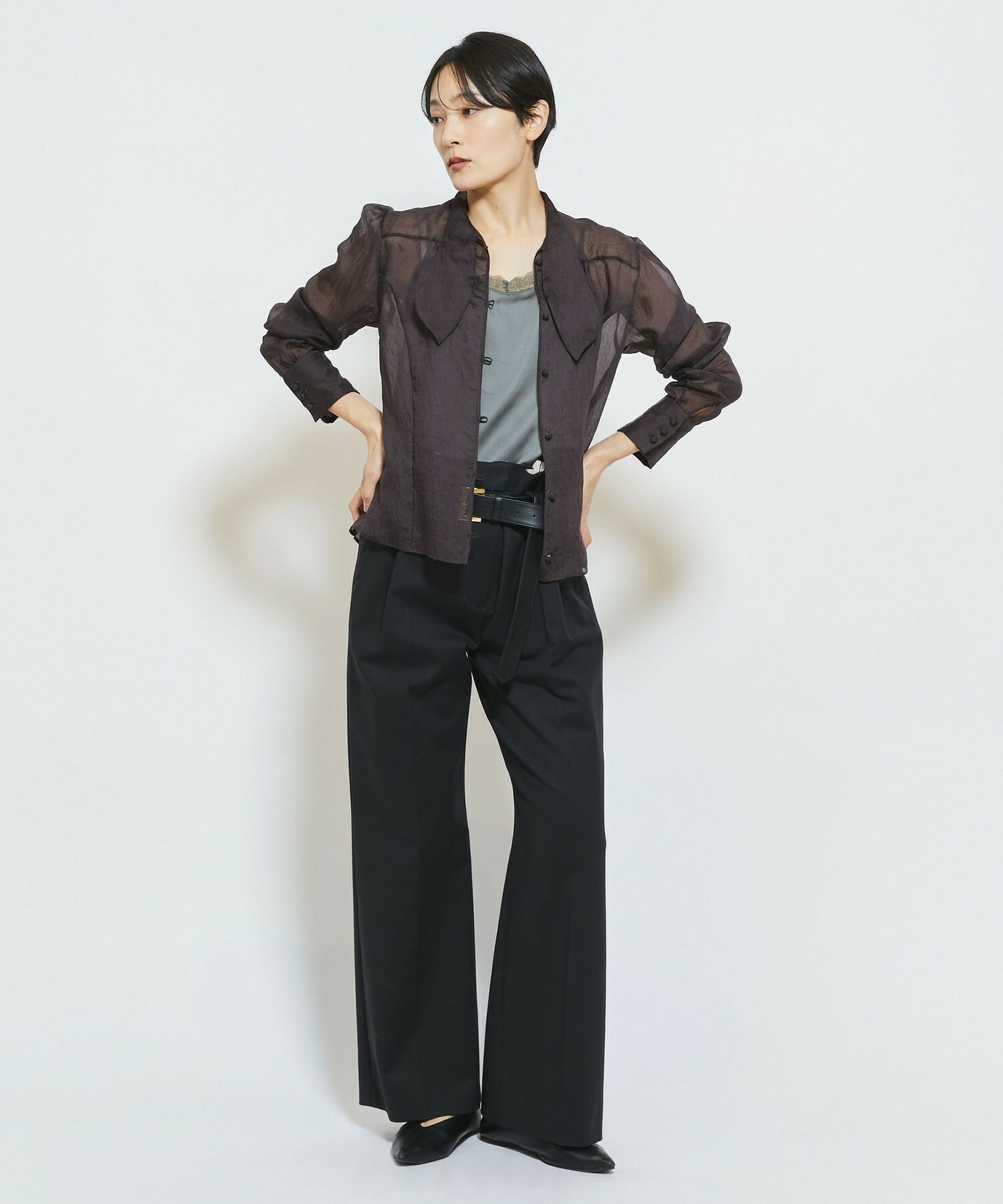 【MOGA Collection】MOGA Collection ダブルクロスストレッチベルト付きパンツ 詳細画像 ブラック 2