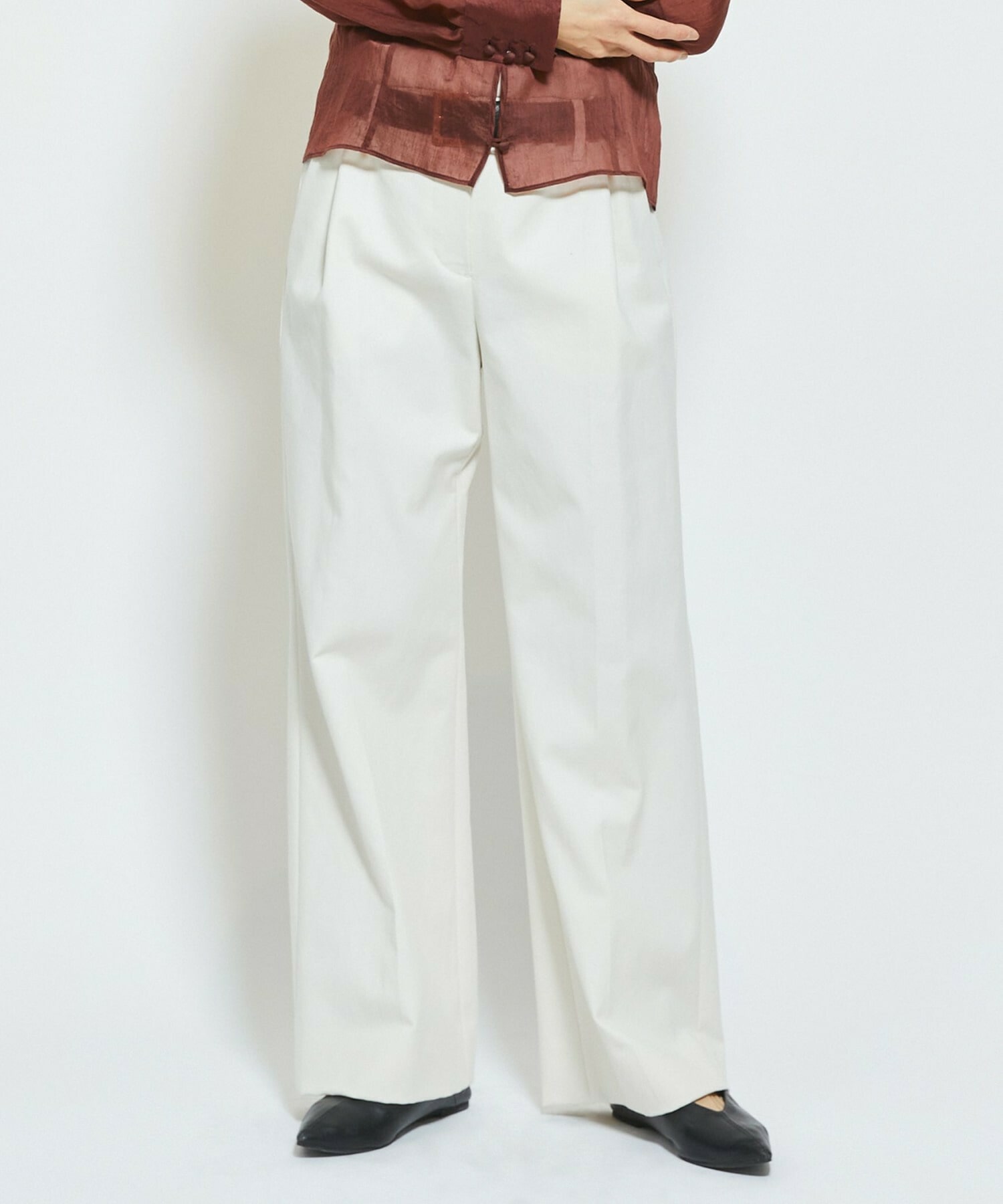 【MOGA Collection】MOGA Collection ダブルクロスストレッチベルト付きパンツ 詳細画像 オフホワイト 1