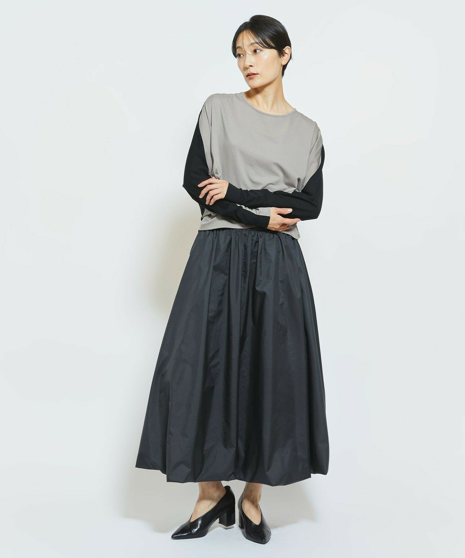 【MOGA Collection】MOGA Collection フレスカジャージードルマンスリーブカットソー 詳細画像 グレー&times;ブラック 1