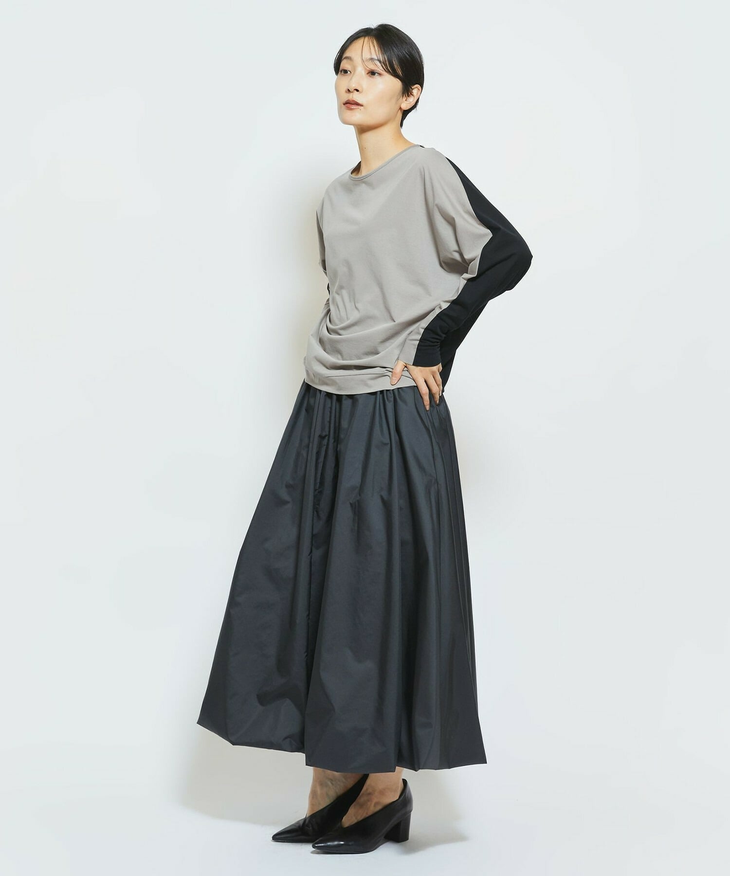 【MOGA Collection】MOGA Collection フレスカジャージードルマンスリーブカットソー 詳細画像 グレー&times;ブラック 10