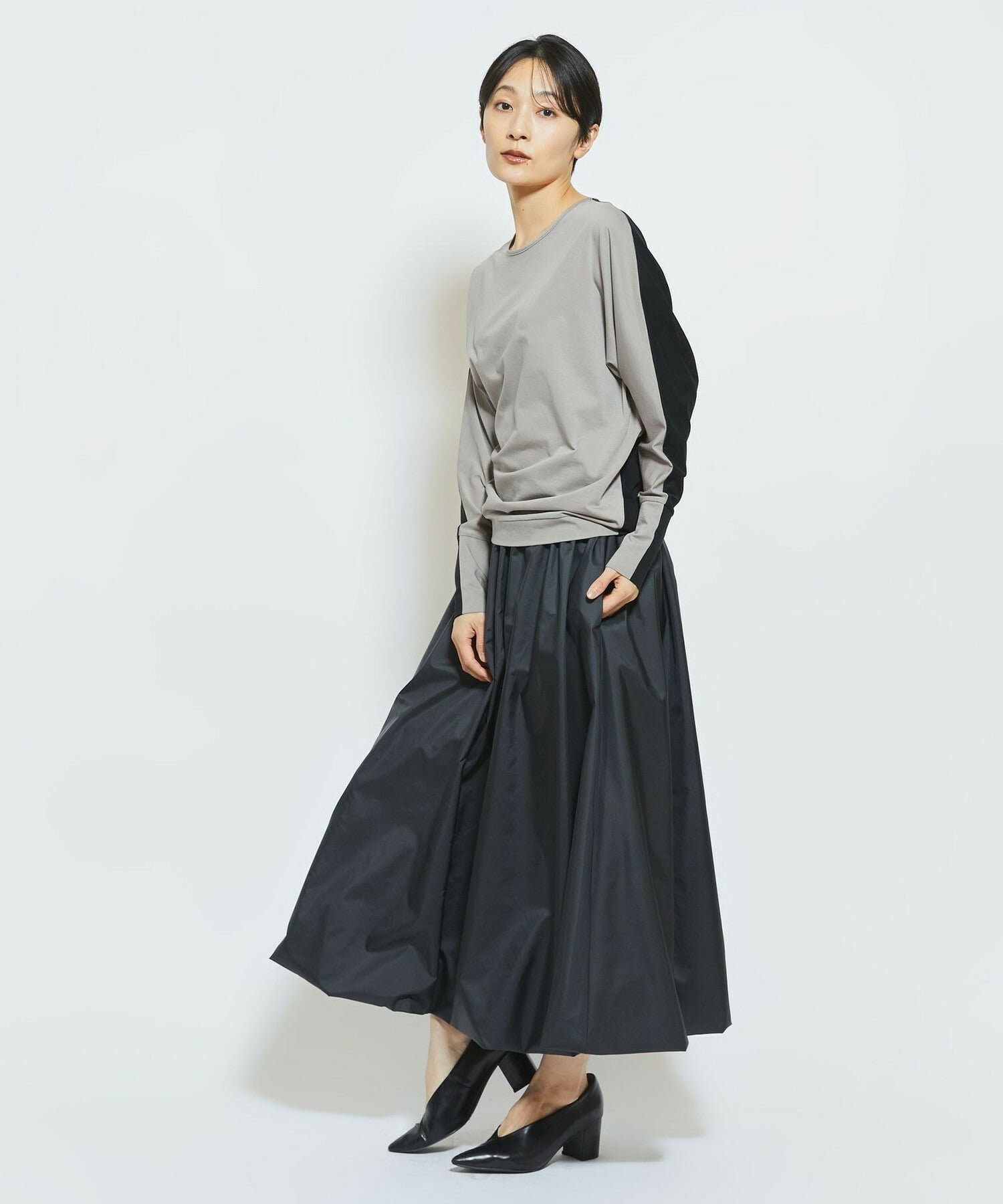 【MOGA Collection】MOGA Collection フレスカジャージードルマンスリーブカットソー 詳細画像 グレー&times;ブラック 11