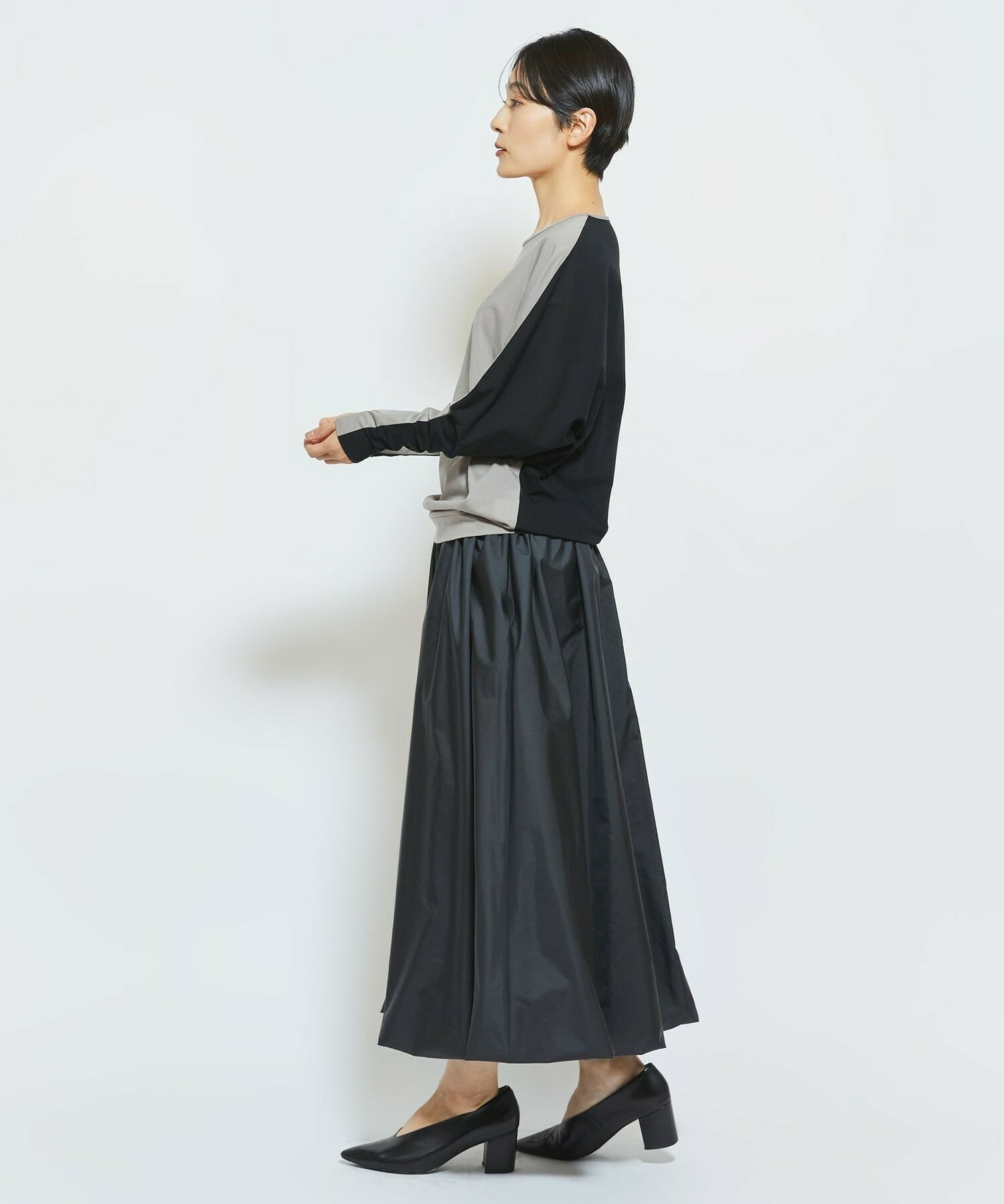 【MOGA Collection】MOGA Collection フレスカジャージードルマンスリーブカットソー 詳細画像 グレー&times;ブラック 12