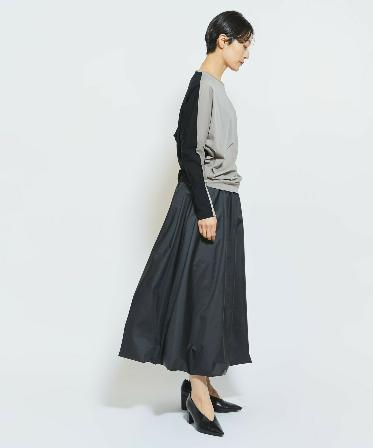 【MOGA Collection】MOGA Collection フレスカジャージードルマンスリーブカットソー 詳細画像 グレー&times;ブラック 17