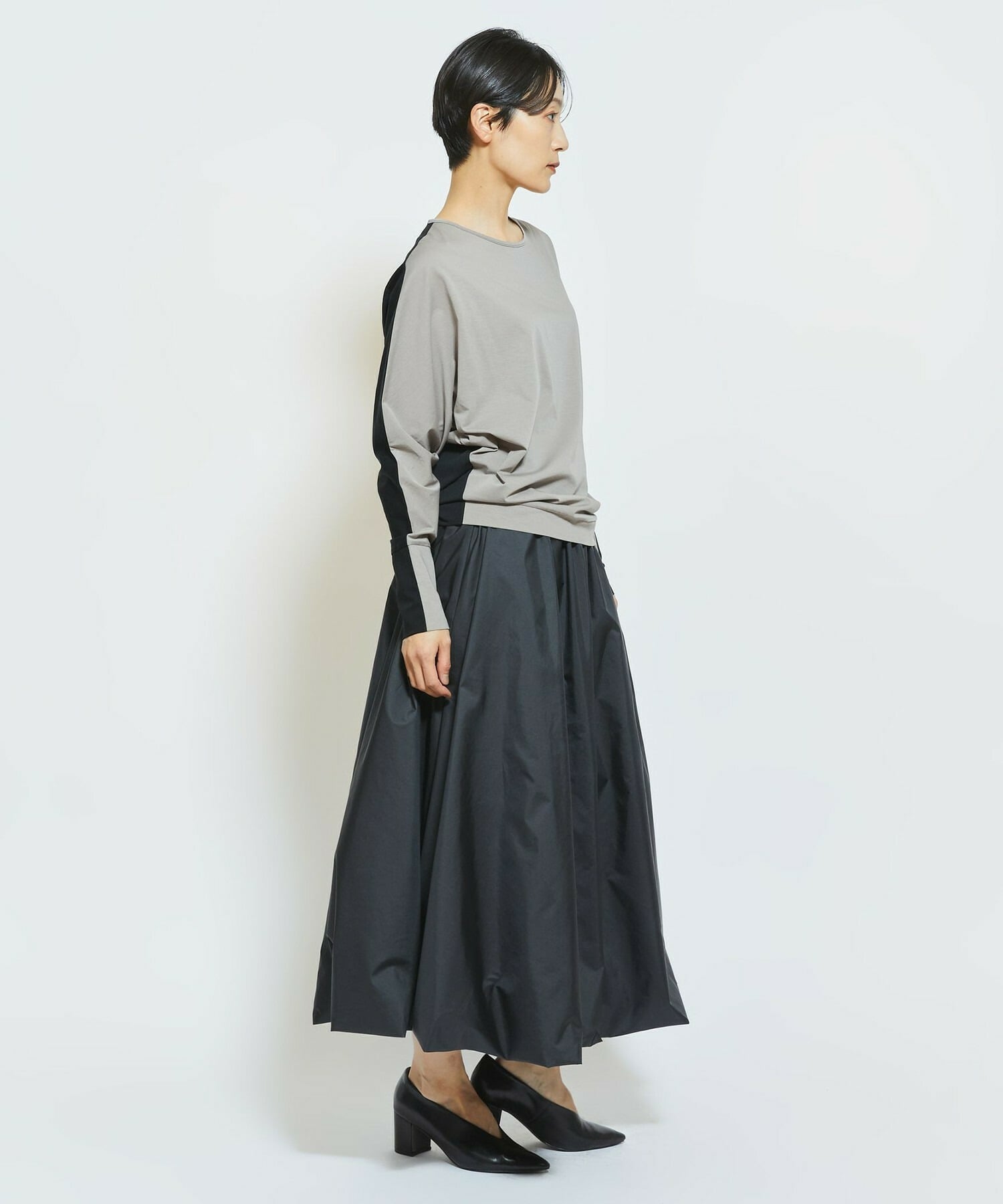 【MOGA Collection】MOGA Collection フレスカジャージードルマンスリーブカットソー 詳細画像 グレー&times;ブラック 18