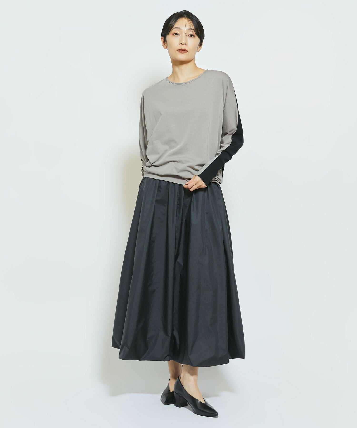 【MOGA Collection】MOGA Collection フレスカジャージードルマンスリーブカットソー 詳細画像 グレー&times;ブラック 3