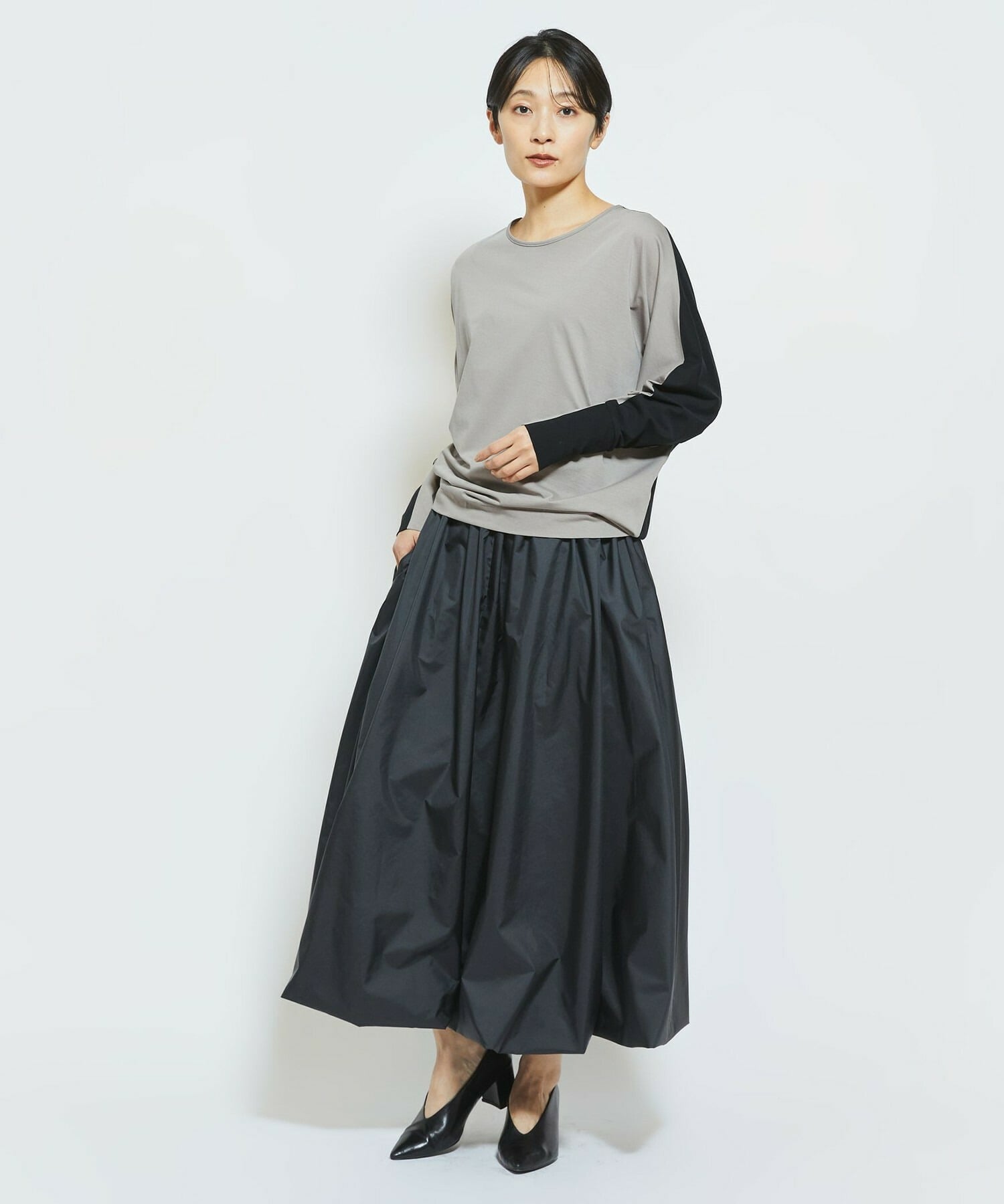 【MOGA Collection】MOGA Collection フレスカジャージードルマンスリーブカットソー 詳細画像 グレー&times;ブラック 6