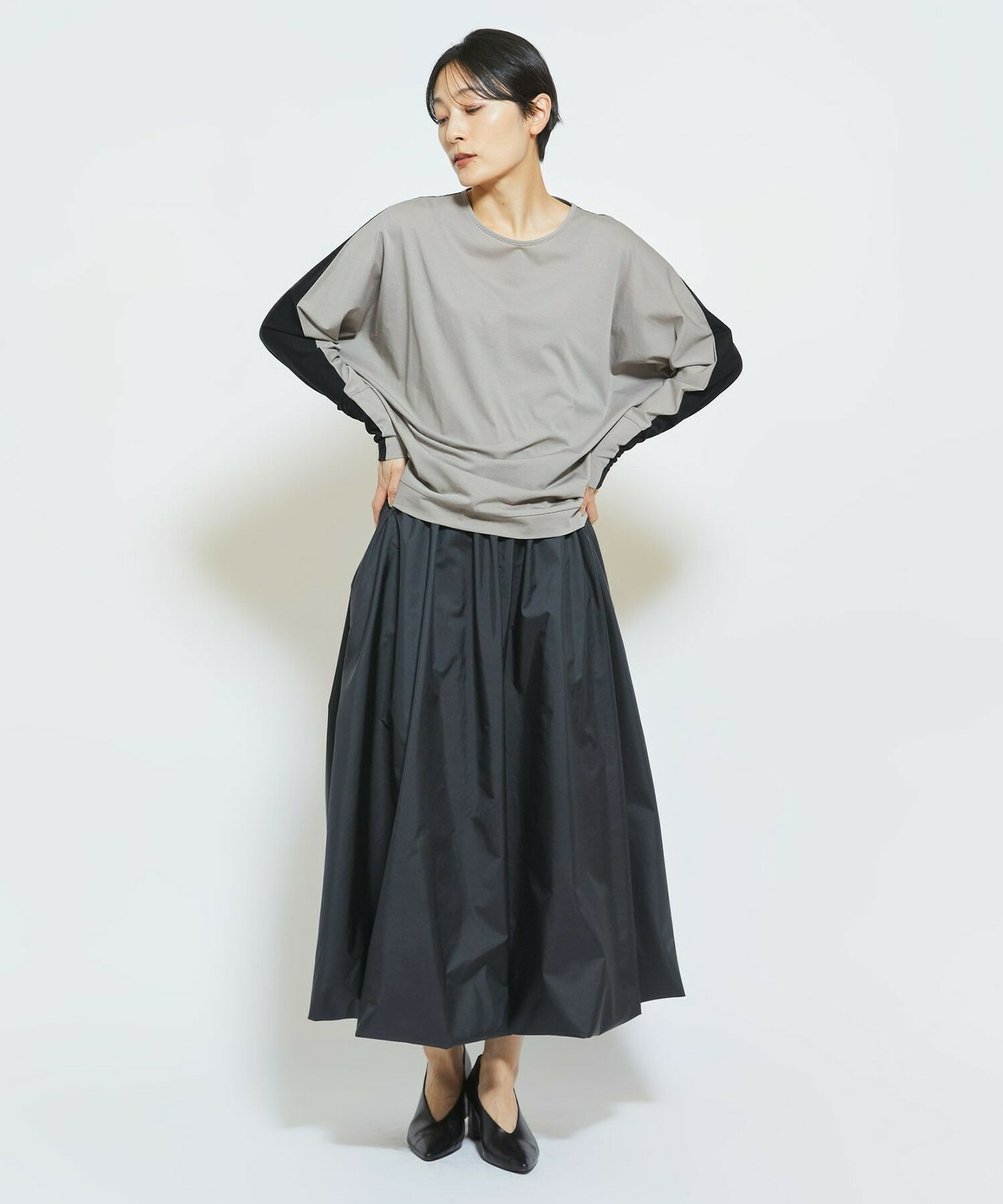 【MOGA Collection】MOGA Collection フレスカジャージードルマンスリーブカットソー 詳細画像 グレー&times;ブラック 9