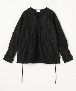 【MOGA】リボンテープジャガードブラウス 詳細画像 ブラック 2