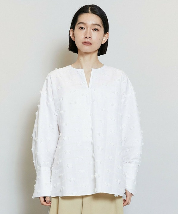 【MOGA】リボンテープジャガードブラウス