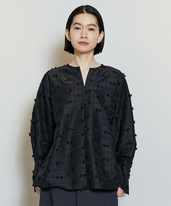 リボンテープジャガードブラウス 詳細画像 ブラック 1