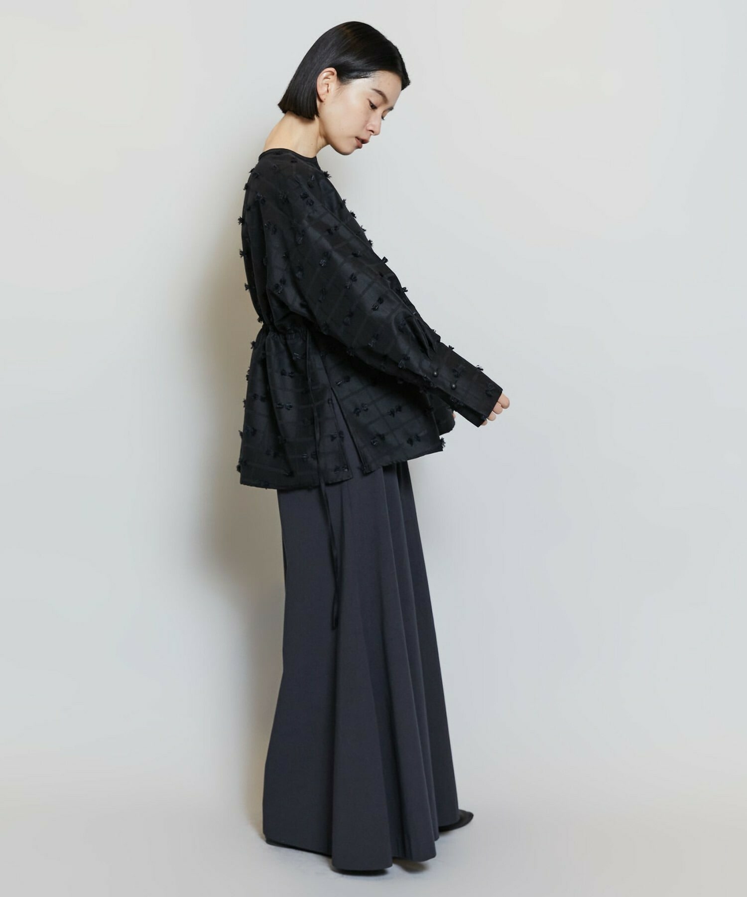 【MOGA】リボンテープジャガードブラウス 詳細画像 ブラック 4