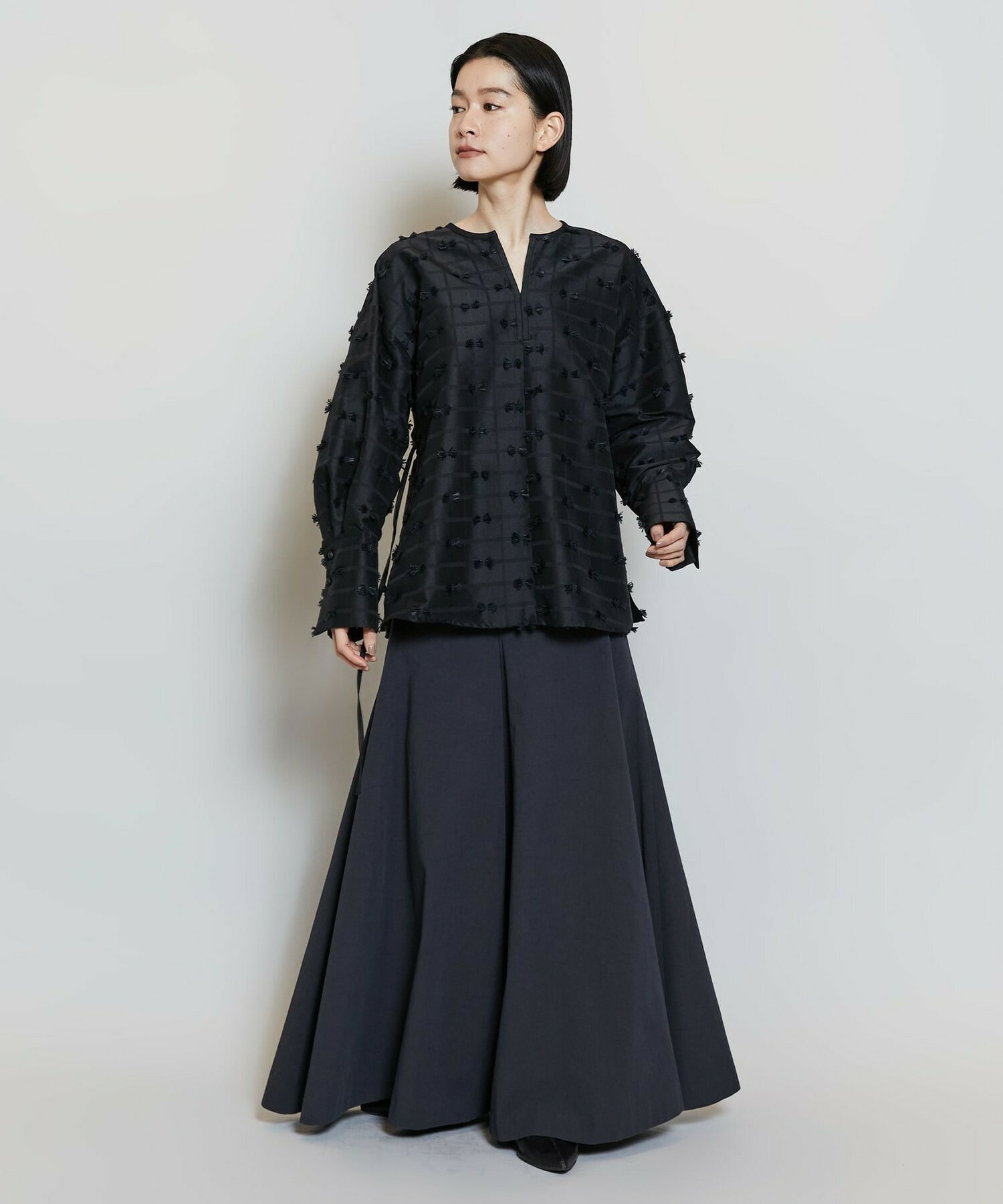 【MOGA】リボンテープジャガードブラウス 詳細画像 ブラック 9