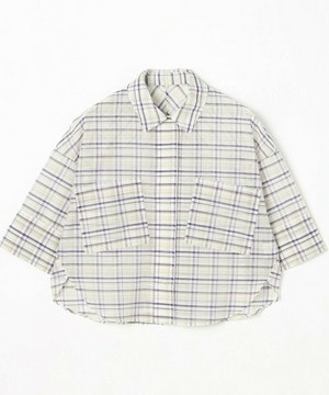 【MOGA】コットンシルクチェックシャツブラウス 詳細画像 オフホワイト 2