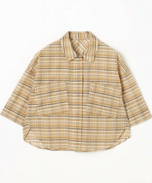 【MOGA】コットンシルクチェックシャツブラウス 詳細画像 ベージュ 2