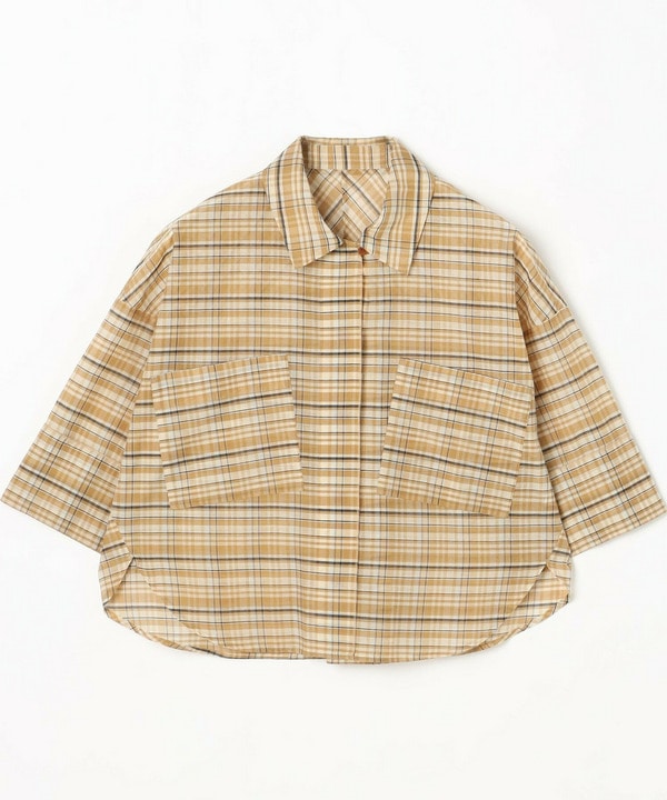 コットンシルクチェックシャツブラウス 詳細画像 ベージュ 2