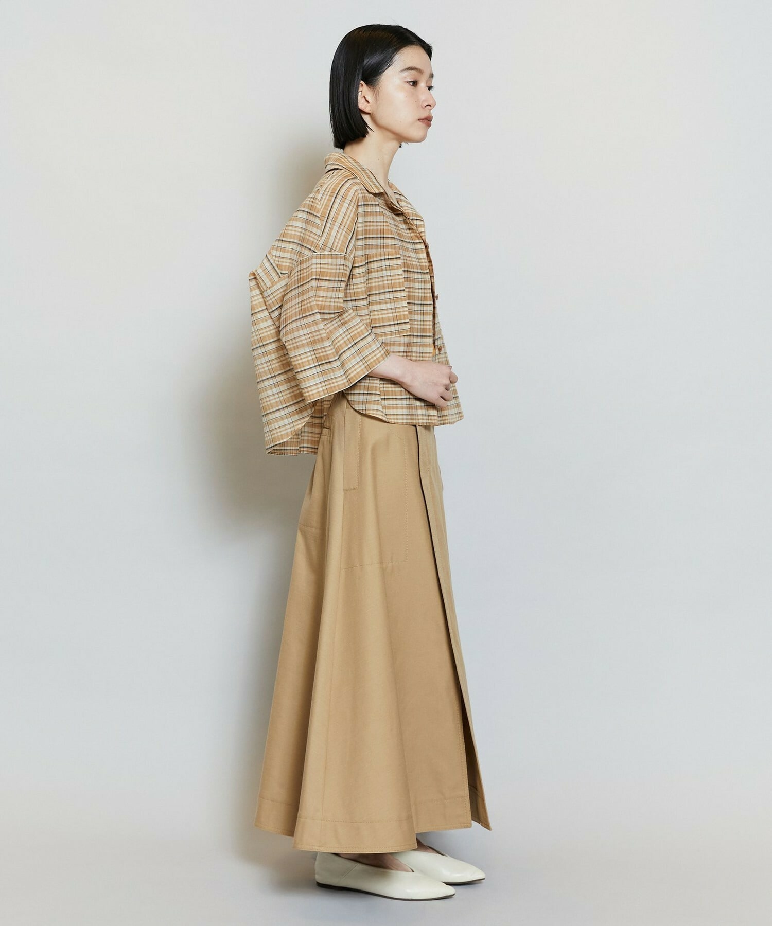 【MOGA】コットンシルクチェックシャツブラウス 詳細画像 オフホワイト 16