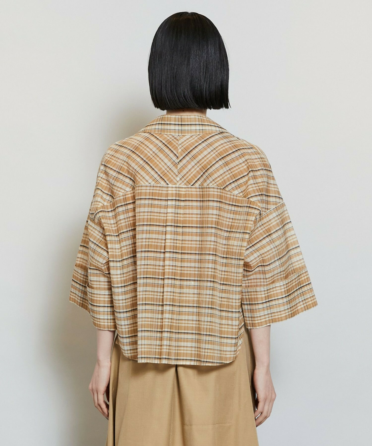 【MOGA】コットンシルクチェックシャツブラウス 詳細画像 オフホワイト 23