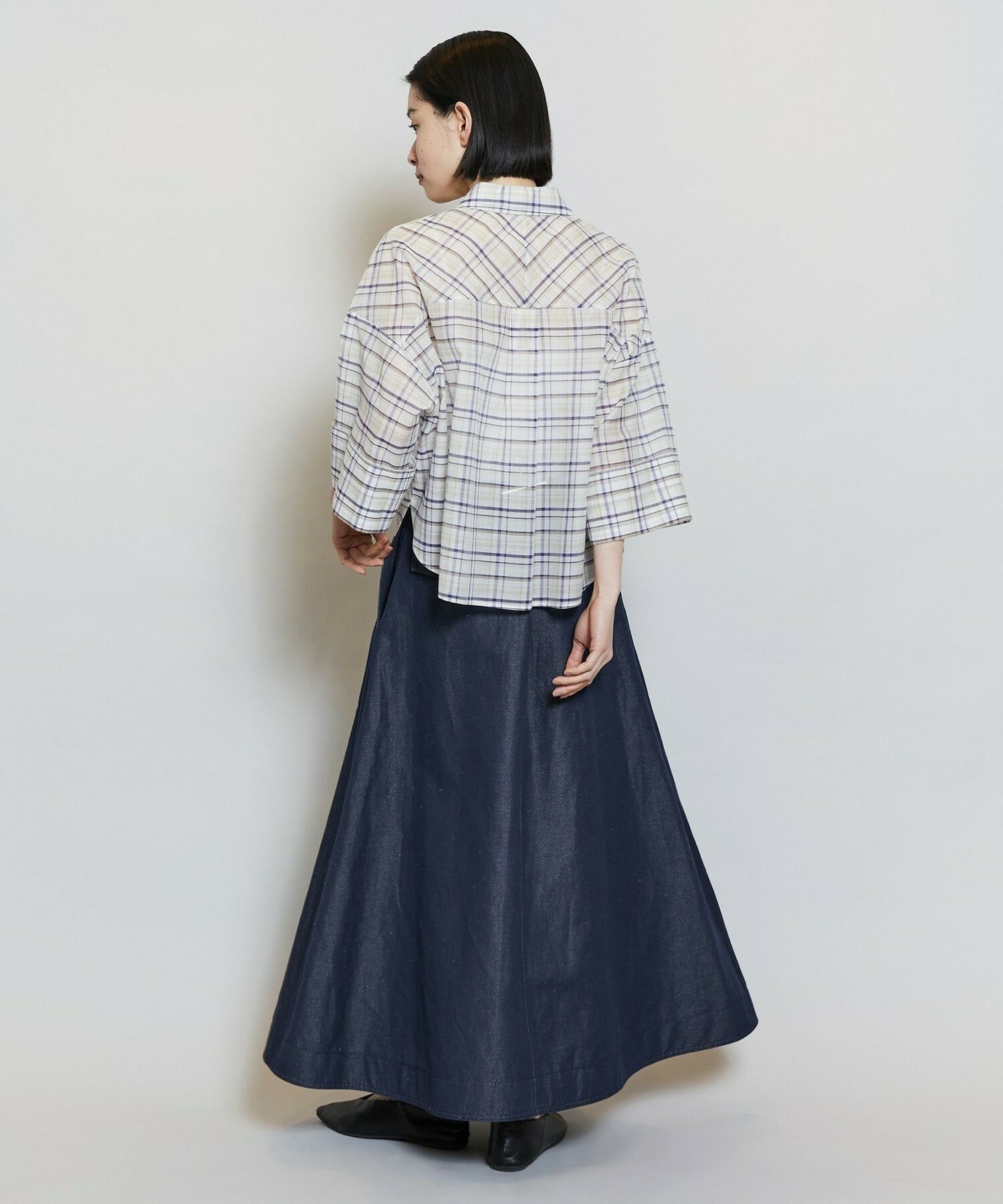 【MOGA】コットンシルクチェックシャツブラウス 詳細画像 オフホワイト 7