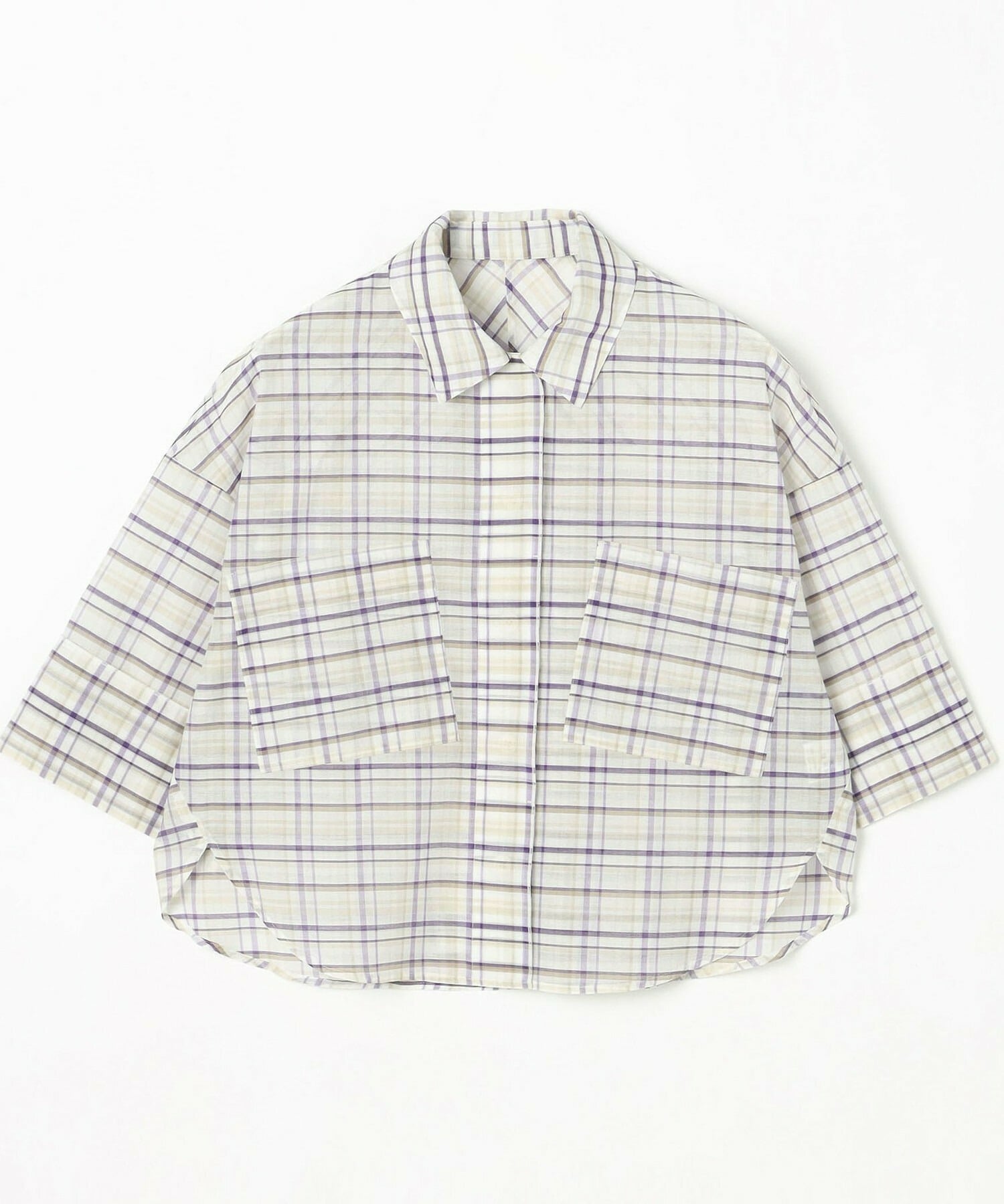 【MOGA】コットンシルクチェックシャツブラウス 詳細画像 オフホワイト 2