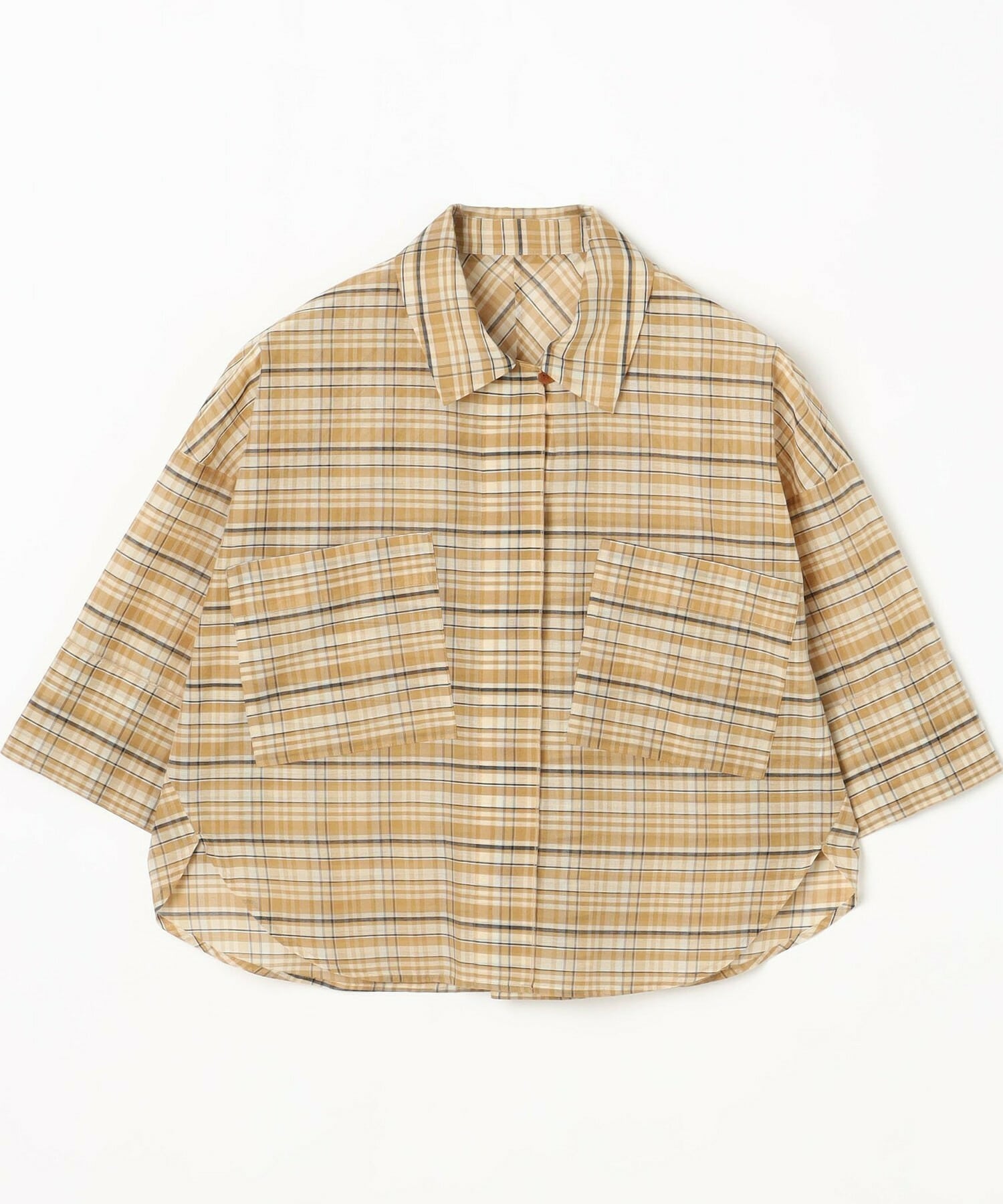 【MOGA】コットンシルクチェックシャツブラウス 詳細画像 ベージュ 2