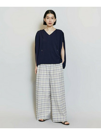 【MOGA】コットンシルクチェックセンタープレスワイドパンツ 詳細画像 オフホワイト 14