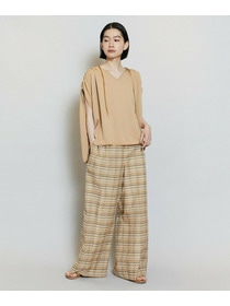 【MOGA】コットンシルクチェックセンタープレスワイドパンツ 詳細画像 オフホワイト 3