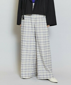 【MOGA】コットンシルクチェックセンタープレスワイドパンツ 詳細画像 オフホワイト 1
