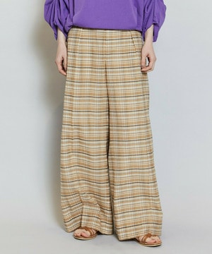 【MOGA】コットンシルクチェックセンタープレスワイドパンツ 詳細画像 ベージュ 1