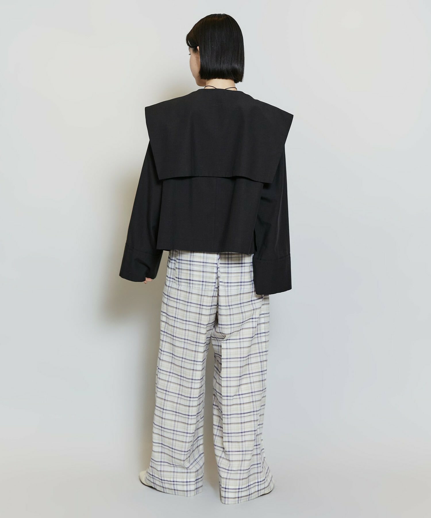 【MOGA】コットンシルクチェックセンタープレスワイドパンツ 詳細画像 オフホワイト 11