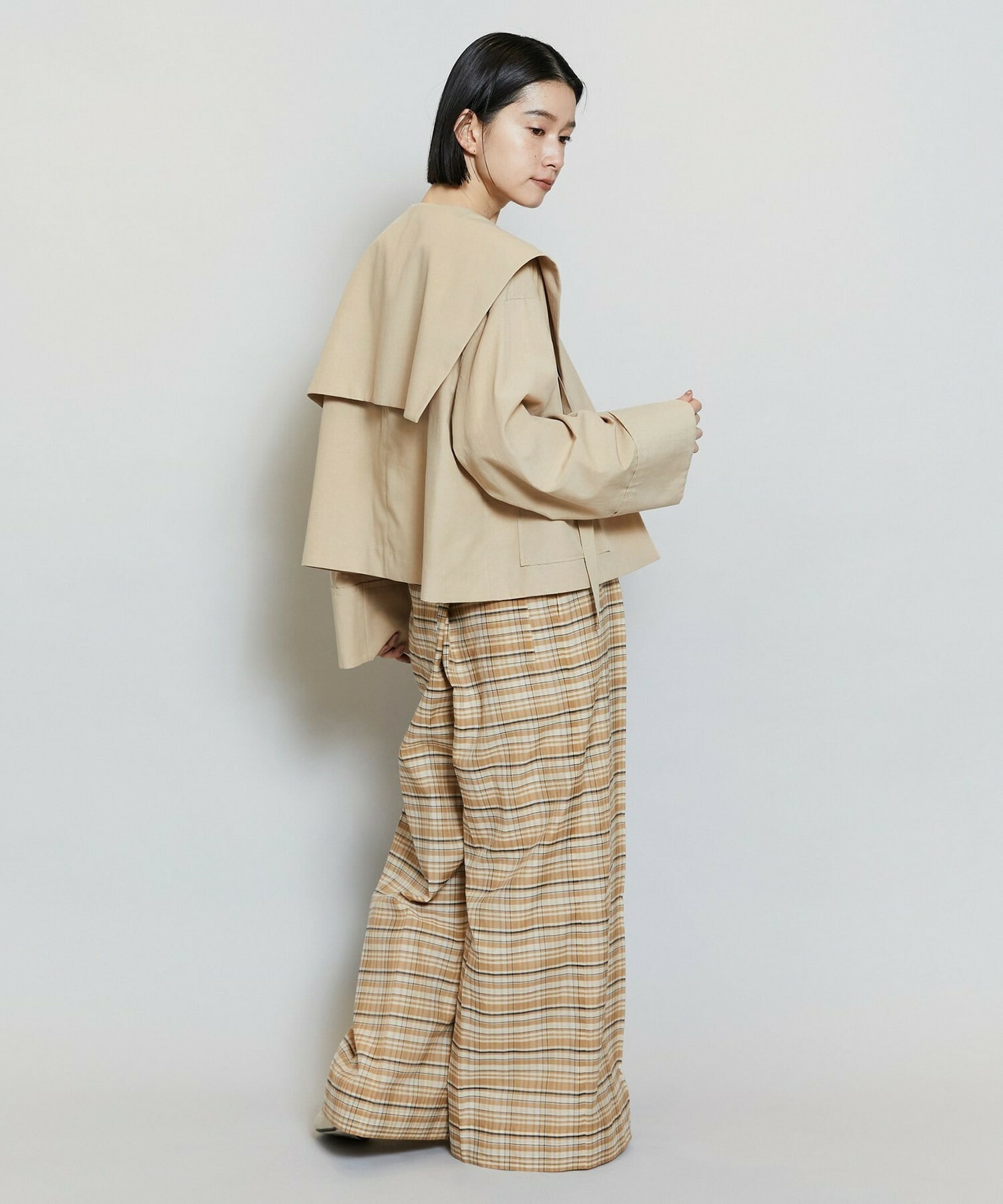 【MOGA】コットンシルクチェックセンタープレスワイドパンツ 詳細画像 オフホワイト 20