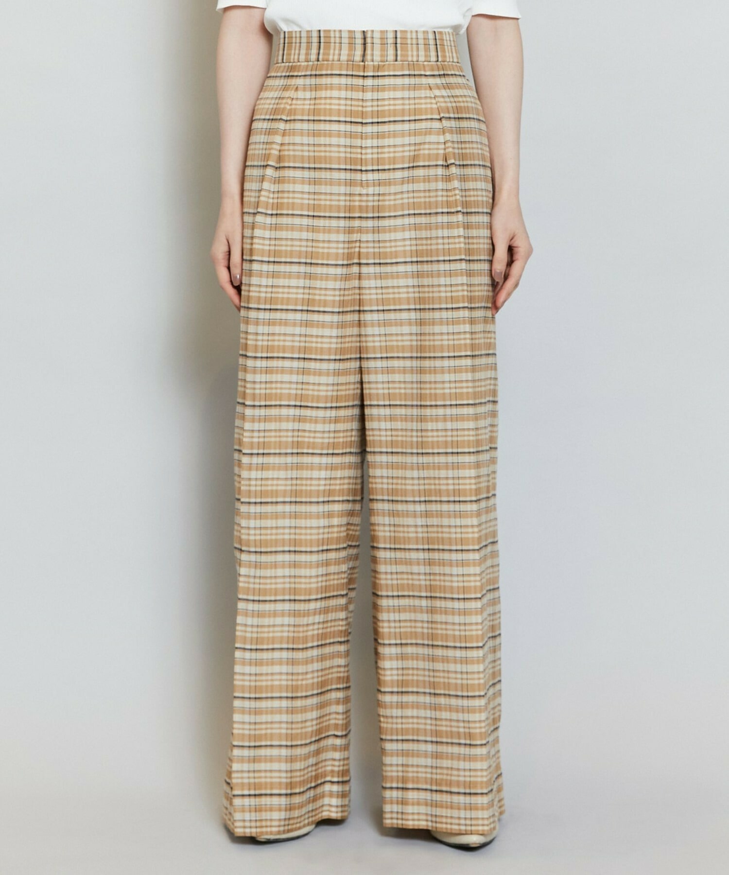 【MOGA】コットンシルクチェックセンタープレスワイドパンツ 詳細画像 オフホワイト 23