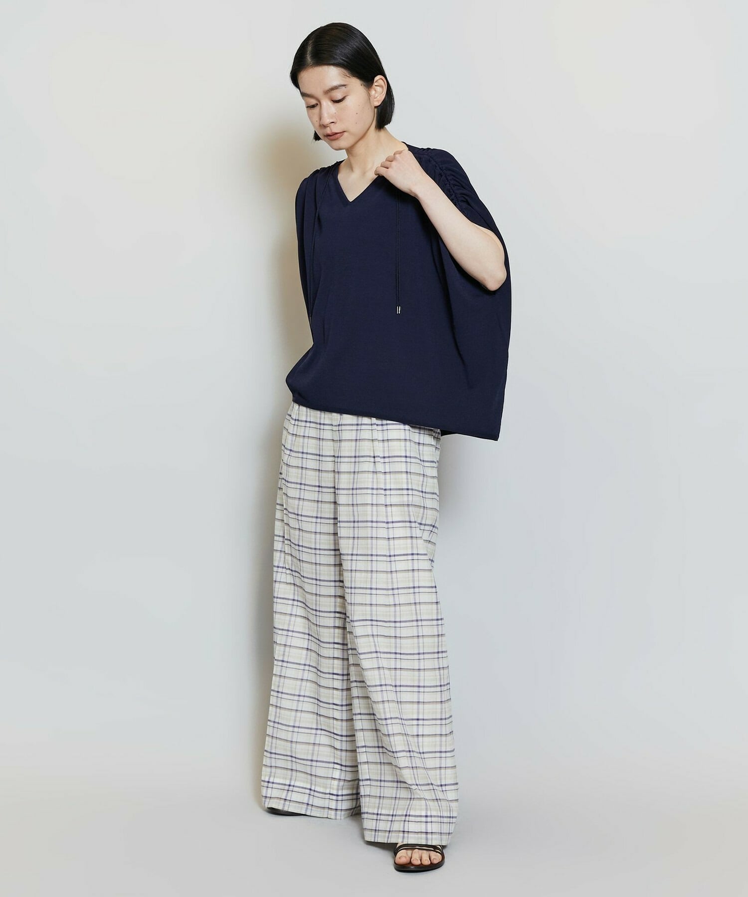 【MOGA】レーヨンナイロンクレープギャザーニットトップス 詳細画像 ネイビー 10