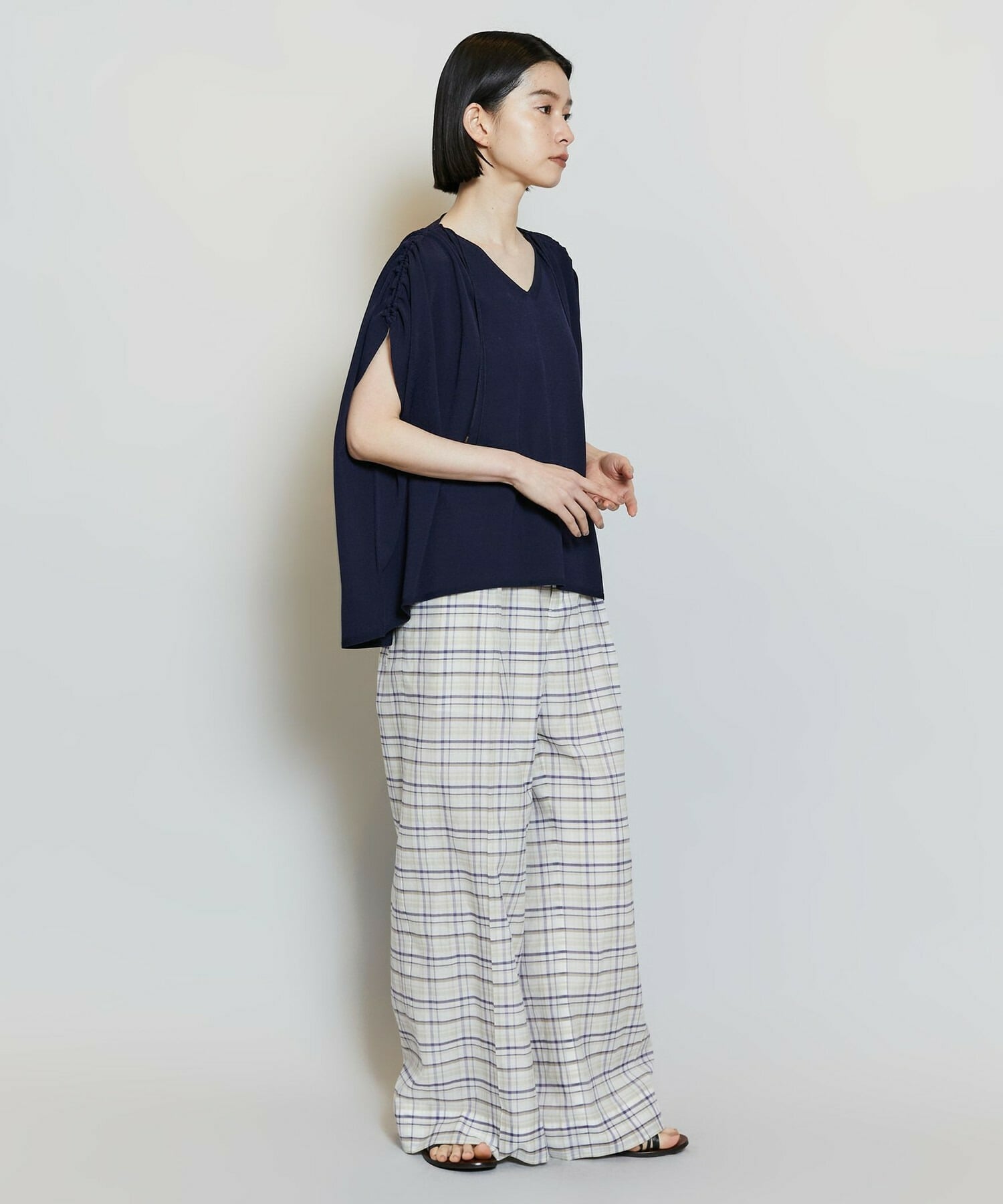 【MOGA】レーヨンナイロンクレープギャザーニットトップス 詳細画像 ネイビー 14