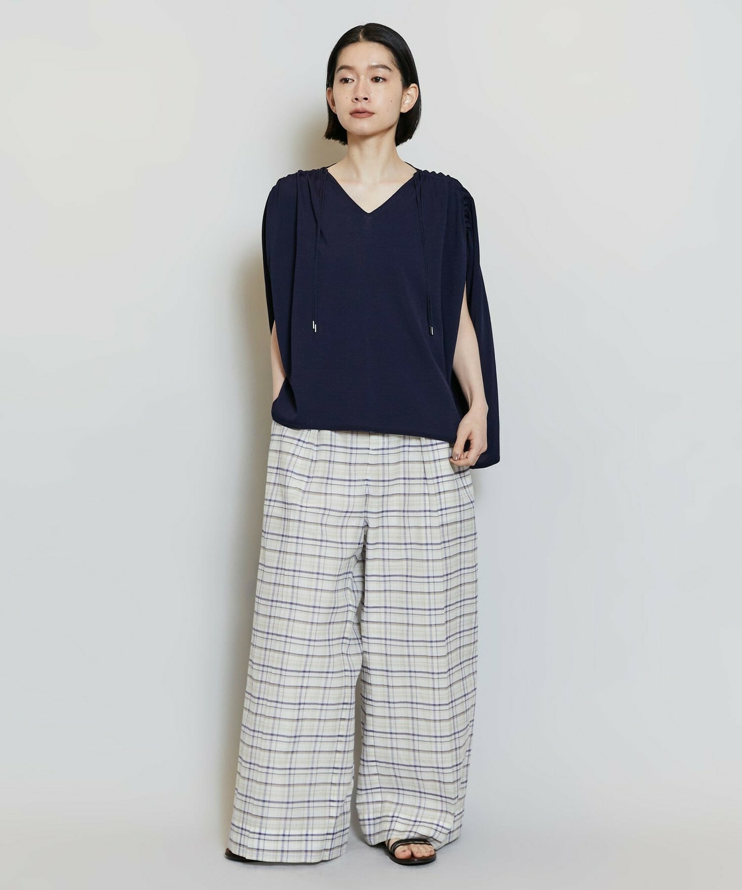 【MOGA】レーヨンナイロンクレープギャザーニットトップス 詳細画像 ネイビー 8