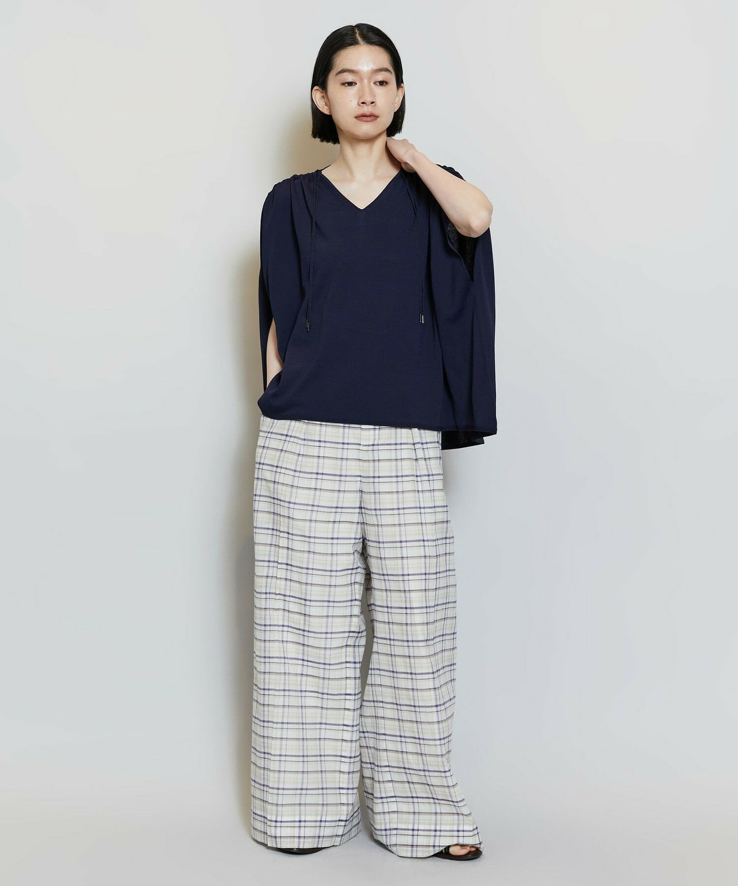 【MOGA】レーヨンナイロンクレープギャザーニットトップス 詳細画像 ネイビー 9