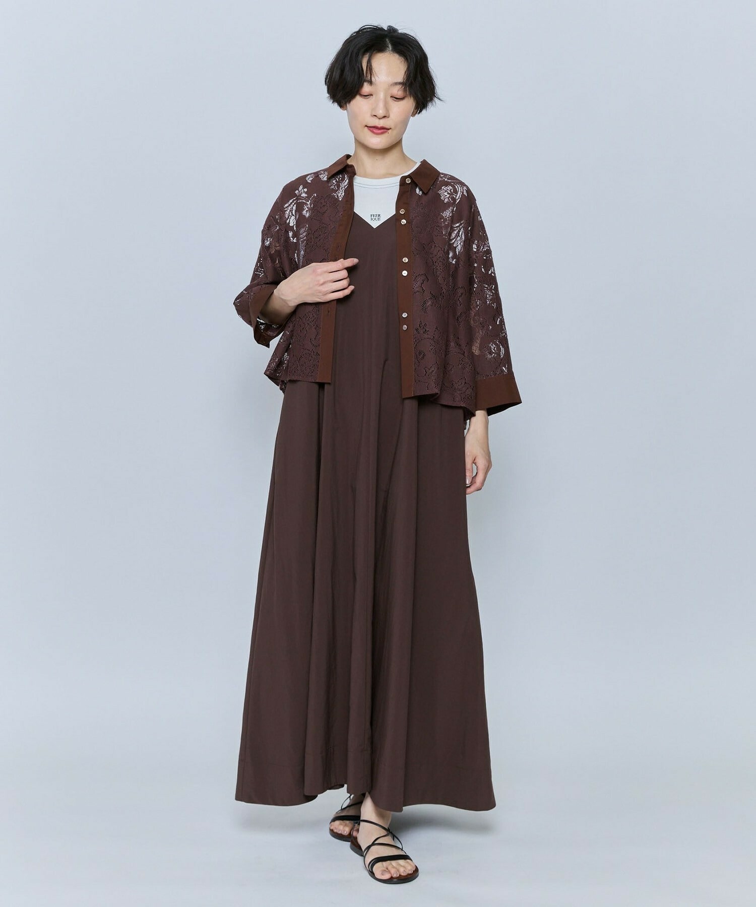 【feerique】feerique タスランナイロンAラインキャミワンピース 詳細画像 ブラウン 2
