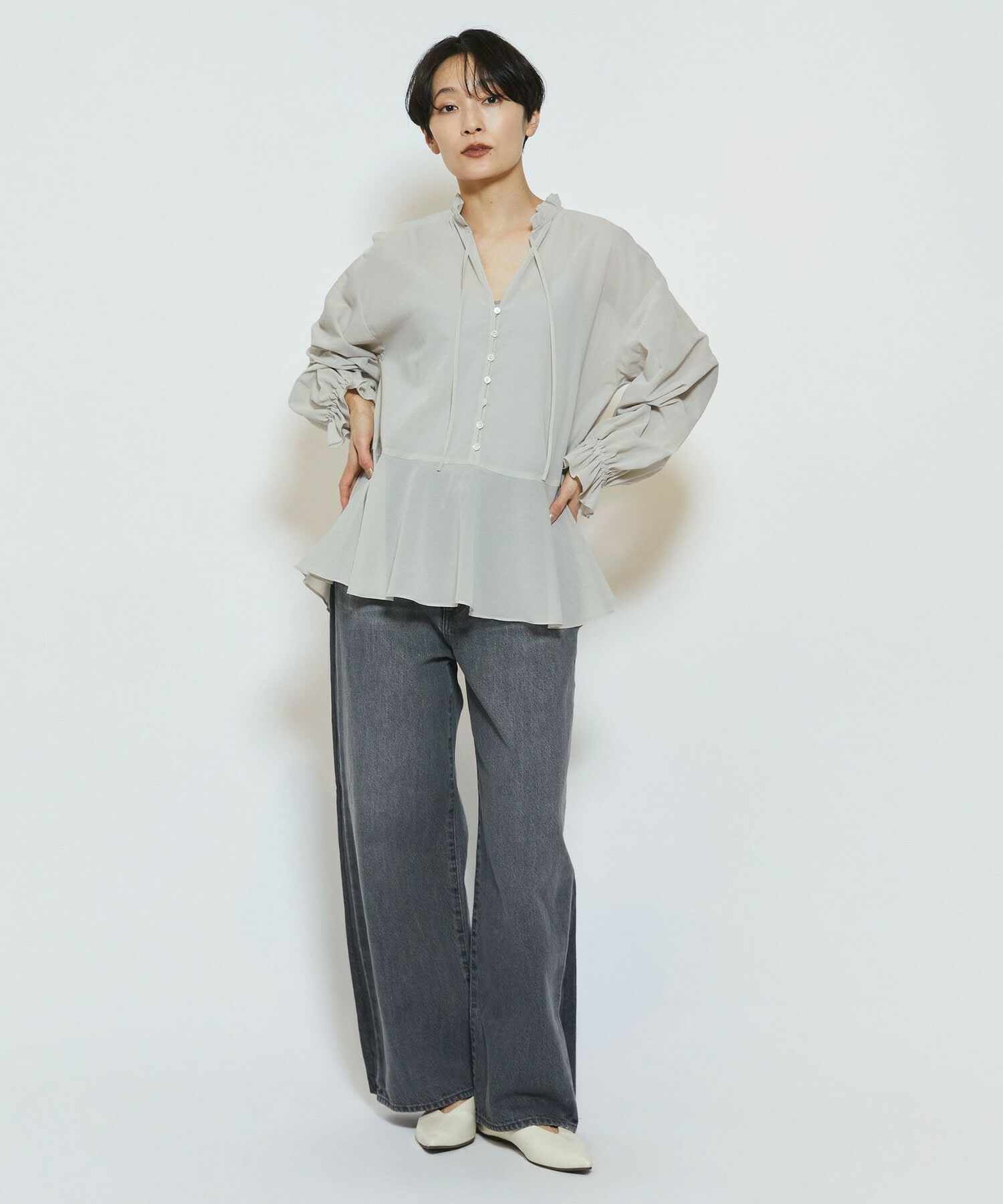 【feerique】feerique コットンポリシフォンAラインシルエットブラウス 詳細画像 ダークネイビー 14