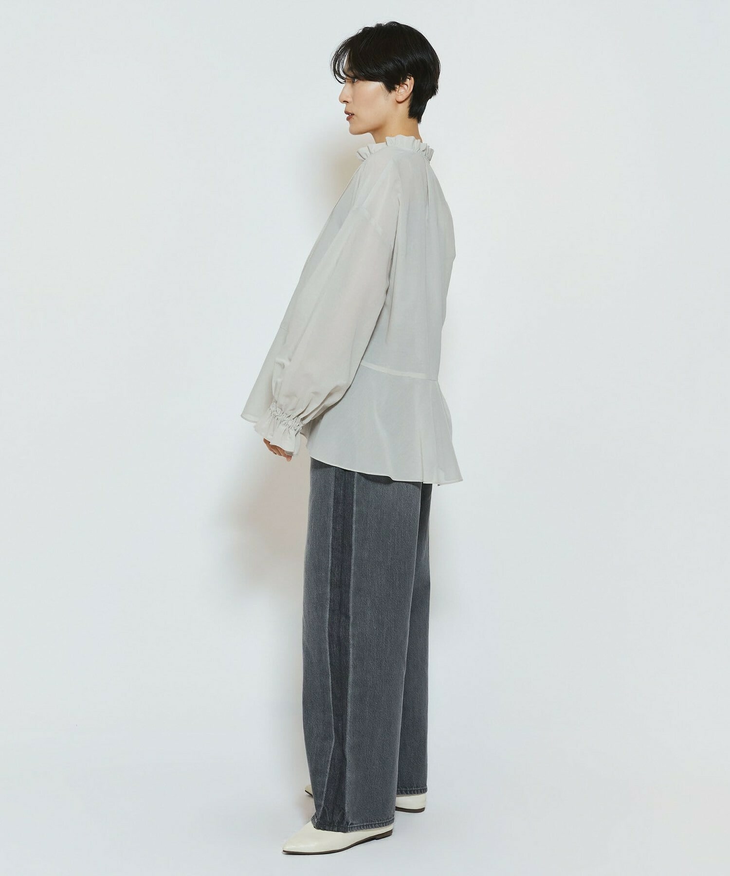 【feerique】feerique コットンポリシフォンAラインシルエットブラウス 詳細画像 ダークネイビー 16