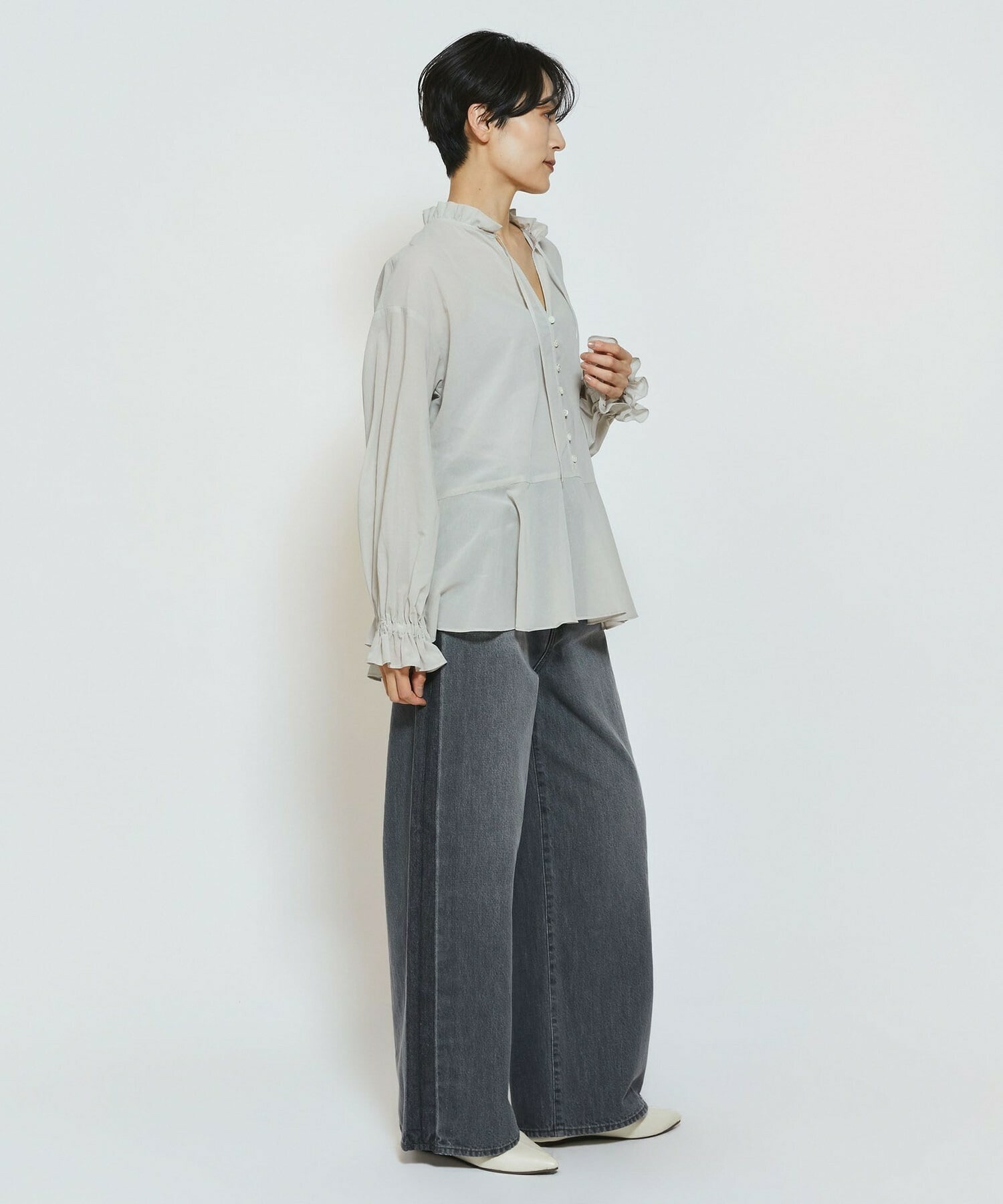 【feerique】feerique コットンポリシフォンAラインシルエットブラウス 詳細画像 ダークネイビー 19