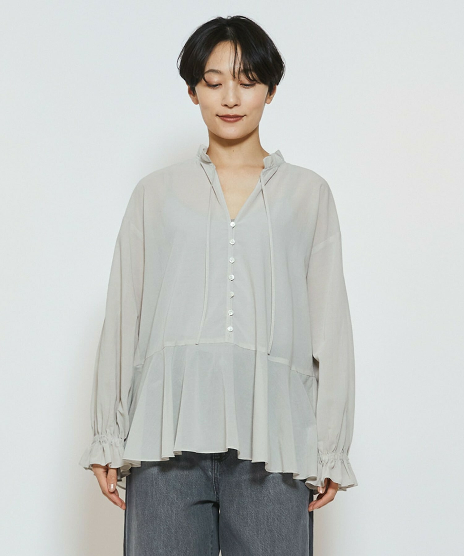 【feerique】feerique コットンポリシフォンAラインシルエットブラウス 詳細画像 ダークネイビー 21