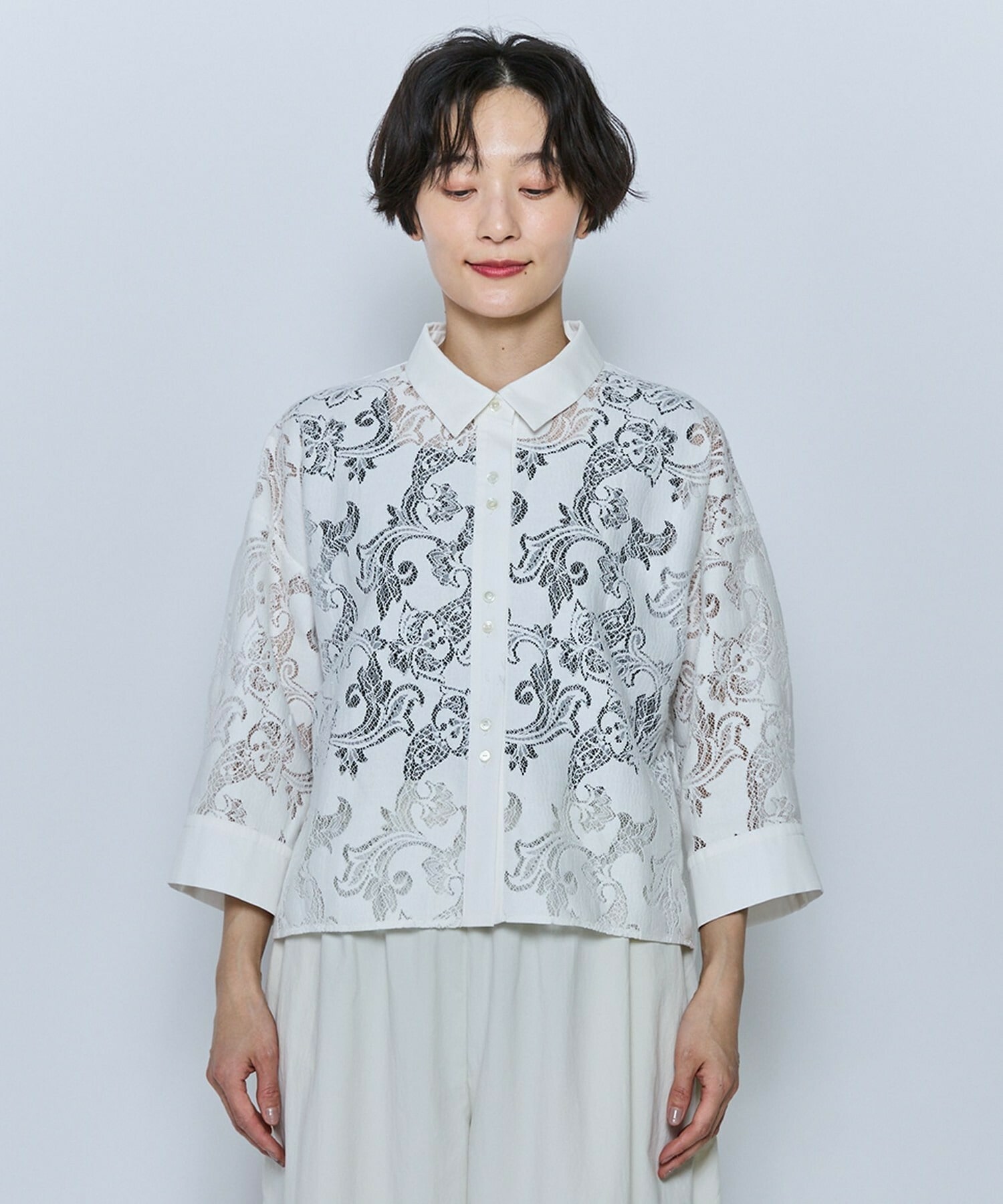 【feerique】feerique レースコットン混シャツ 詳細画像 ブラウン 10