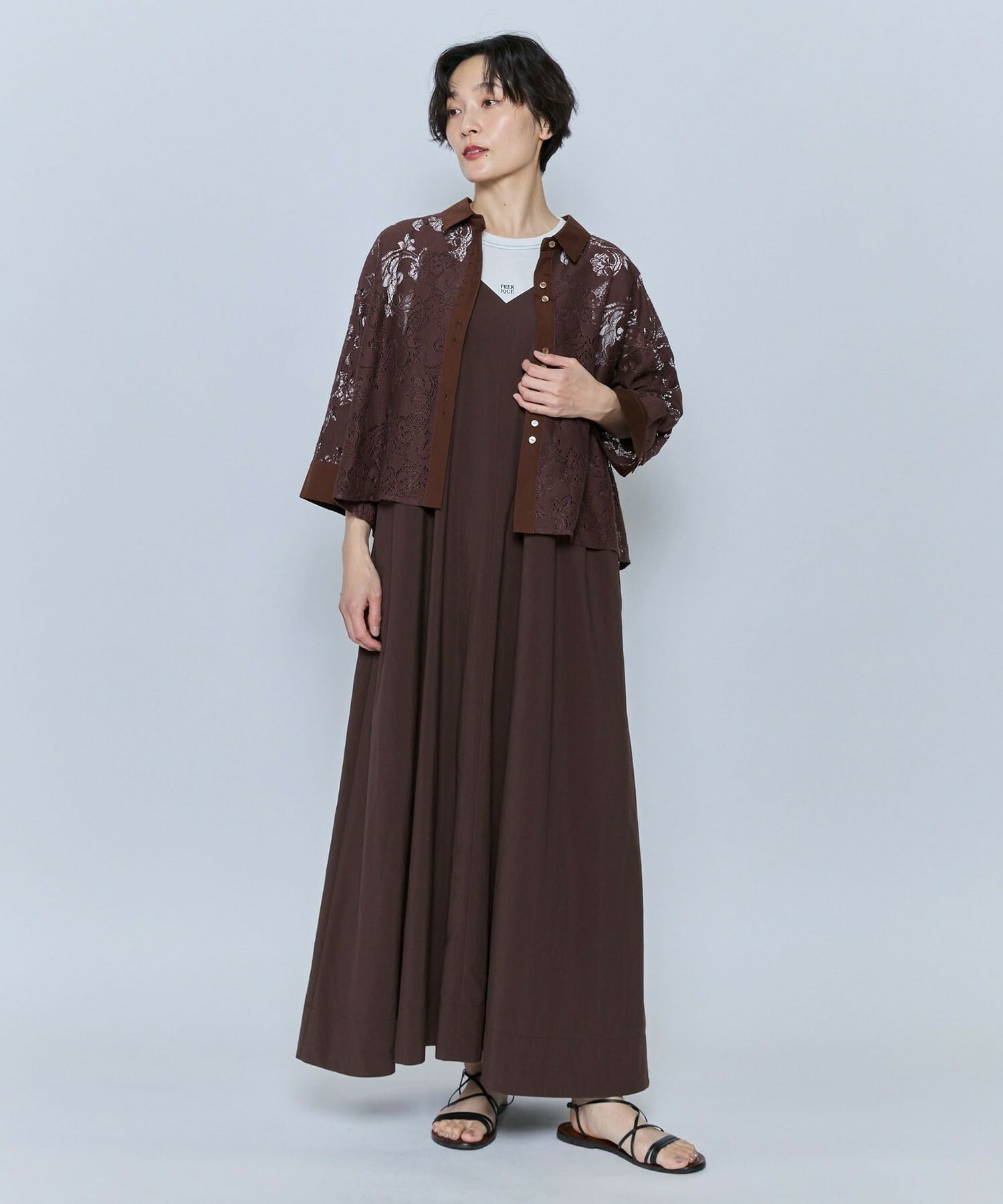 【feerique】feerique レースコットン混シャツ 詳細画像 ブラウン 16