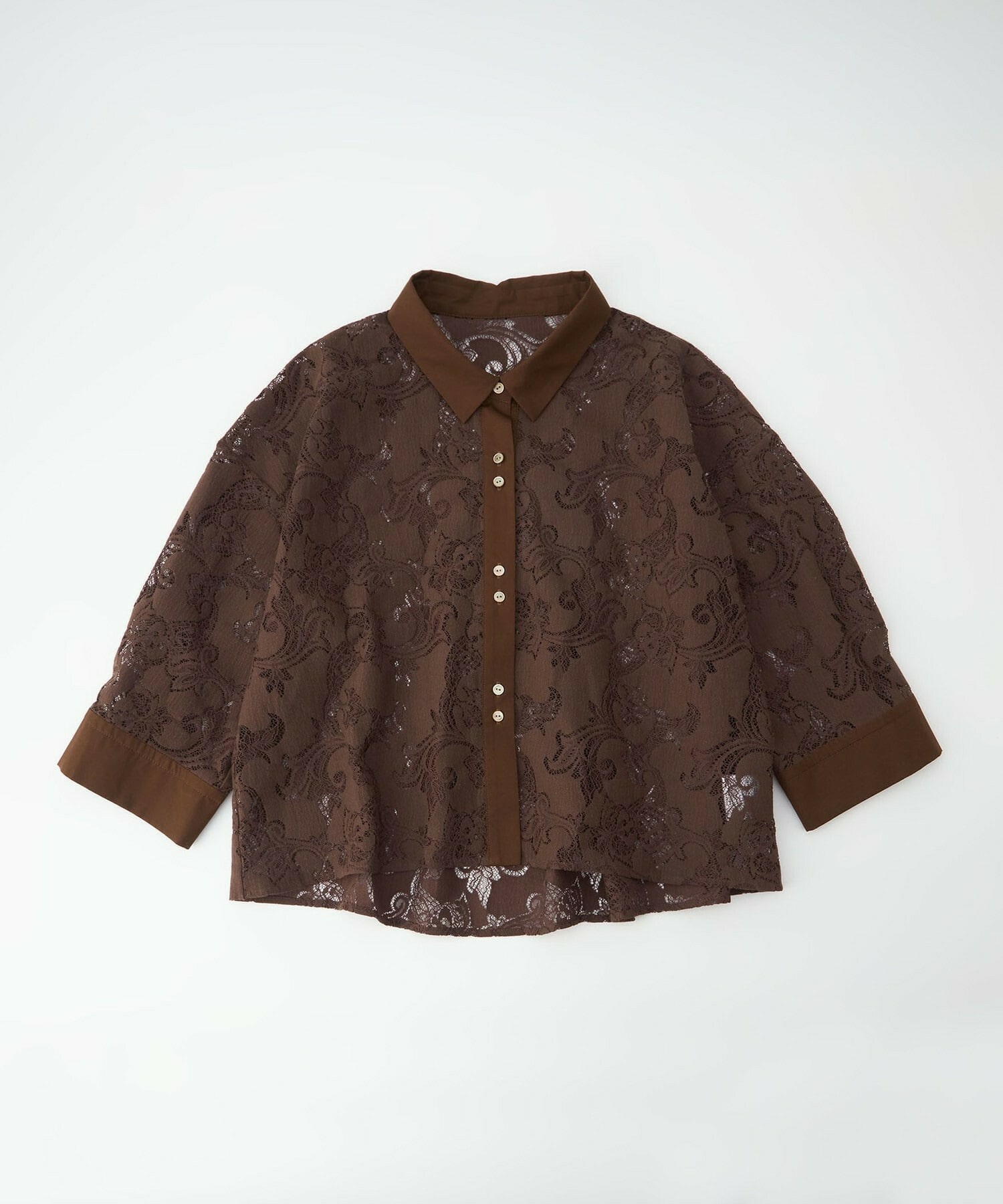 【feerique】feerique レースコットン混シャツ 詳細画像 ブラウン 2