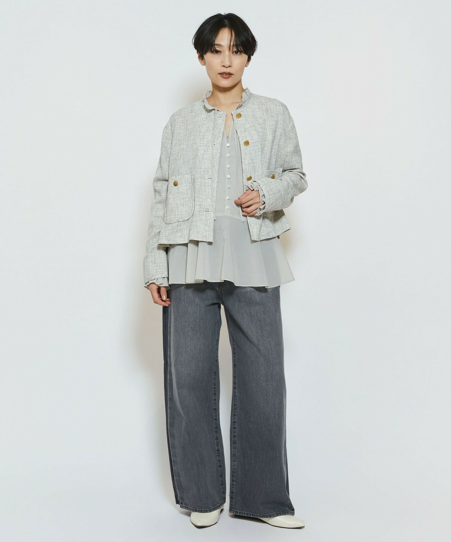 【feerique】feerique カラミツイードノーカラージャケット 詳細画像 キナリ 11